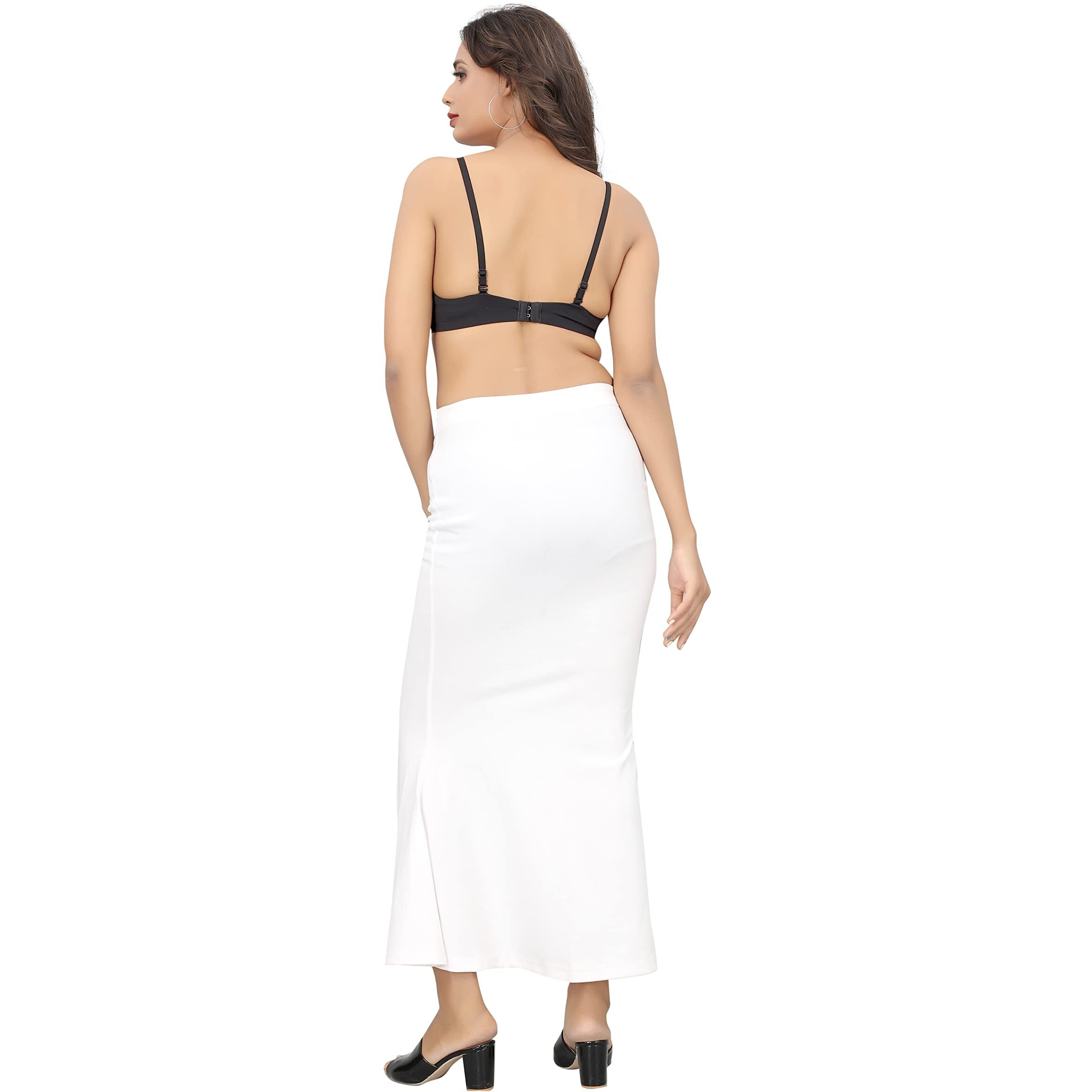 Bhochi Lycra Saree Shapewear Petticoat for Women, Cotton Blended,Petticoat,Skirts for Women,Shape Wear Dress for Saree White