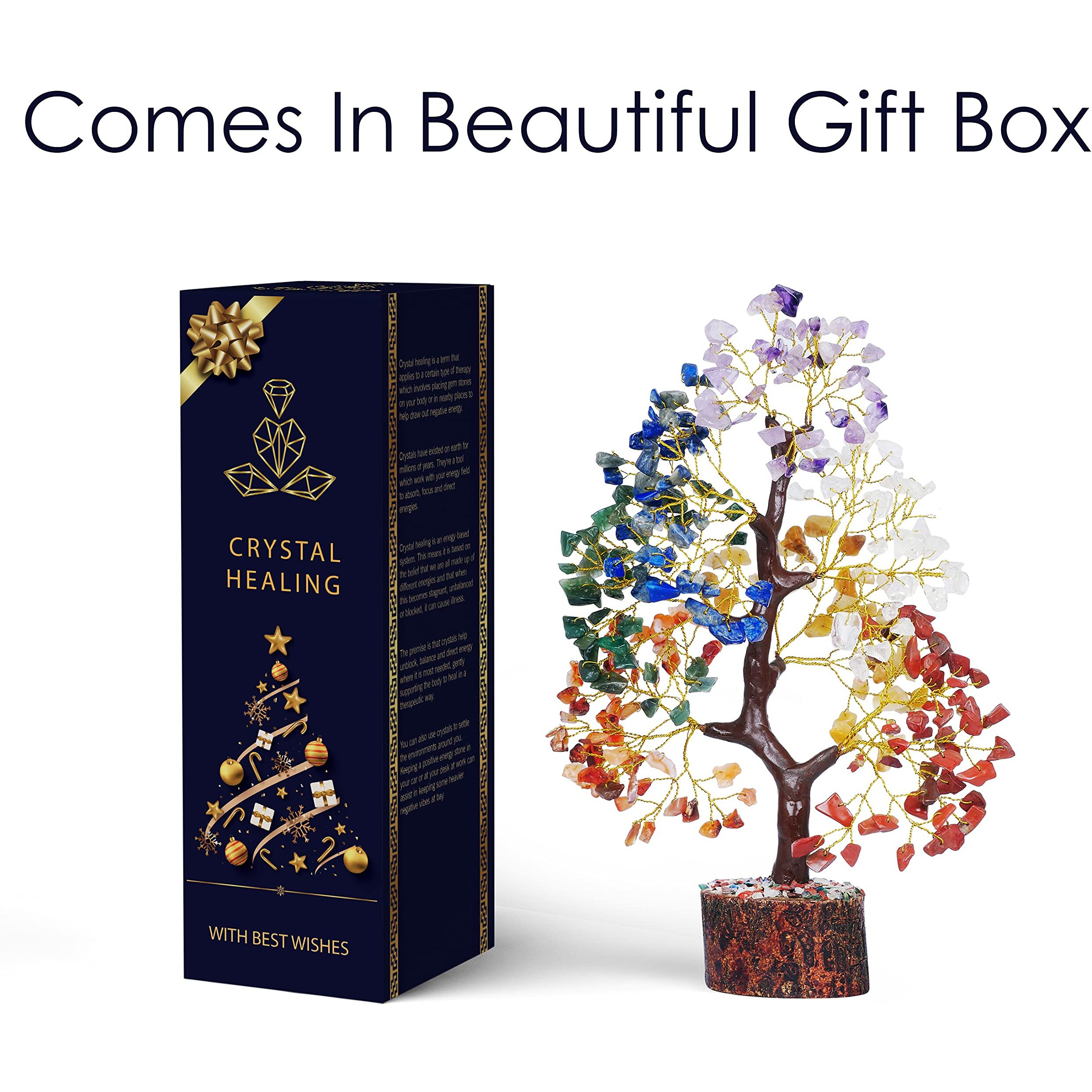 PREK Seven Chakra Crystals and Gemstones, Seven Chakra Crystal Tree Showpiece for Good Luck Home Decor Item Bonsai Money Tree Plant Gift Item Figurine Standard Size - Multicolor, 1 Piece