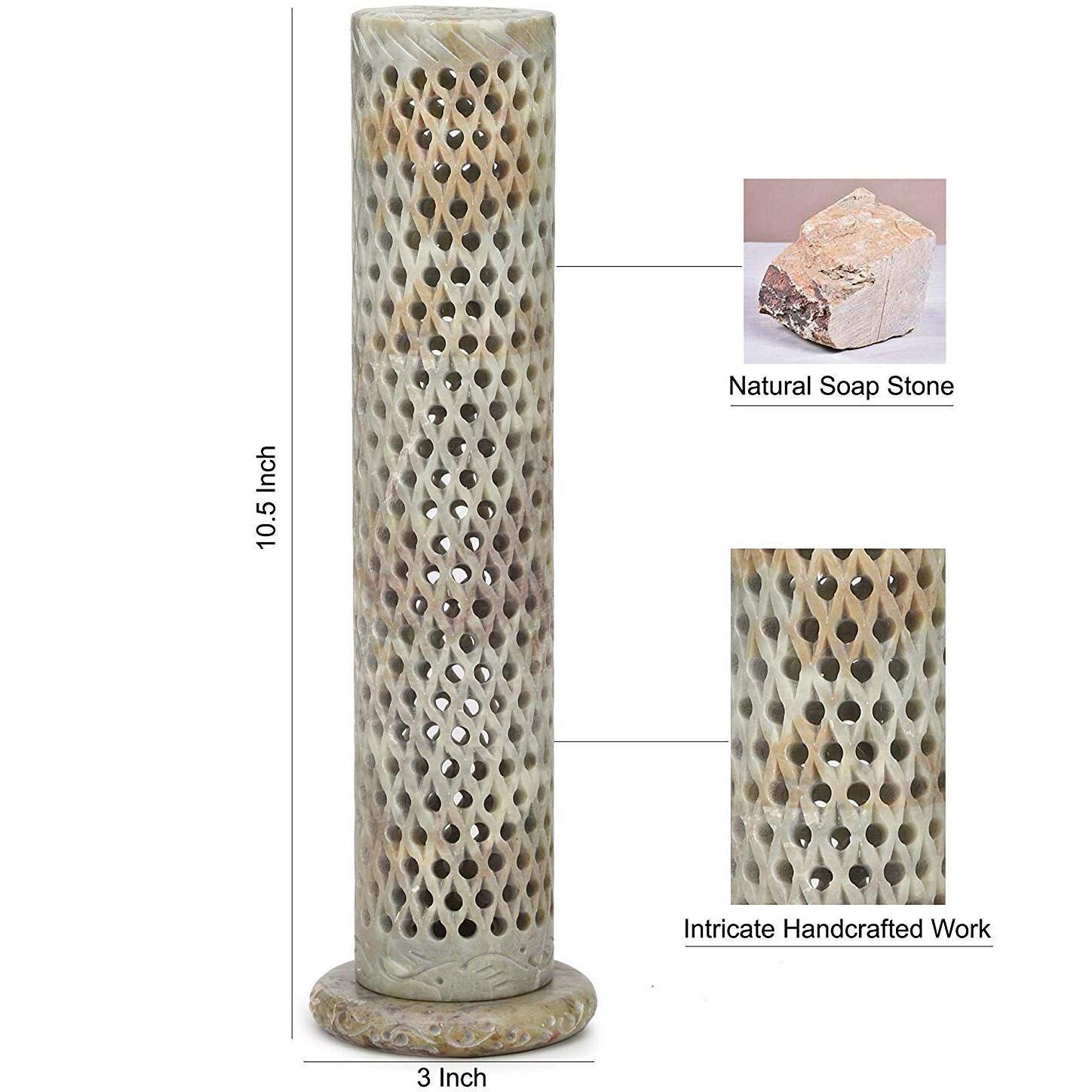 KC KULLICRAFT Handcrafted Soapstone Marble Work Incense Holder Tea Light Candle Holder Diffuser Agarbaati Stands (Free 6 Incense Sticks White Musk Fragnance)