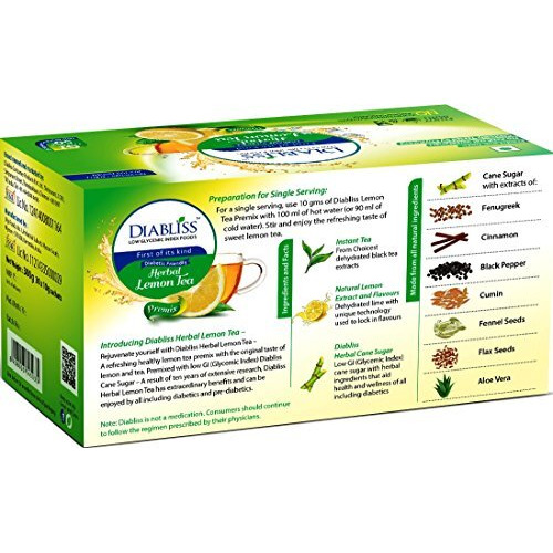 Diabliss Herbal Diabetic Friendly Herbal Lemon Green Teabags- Low Gi-30 X 10 Grams Sachet Box