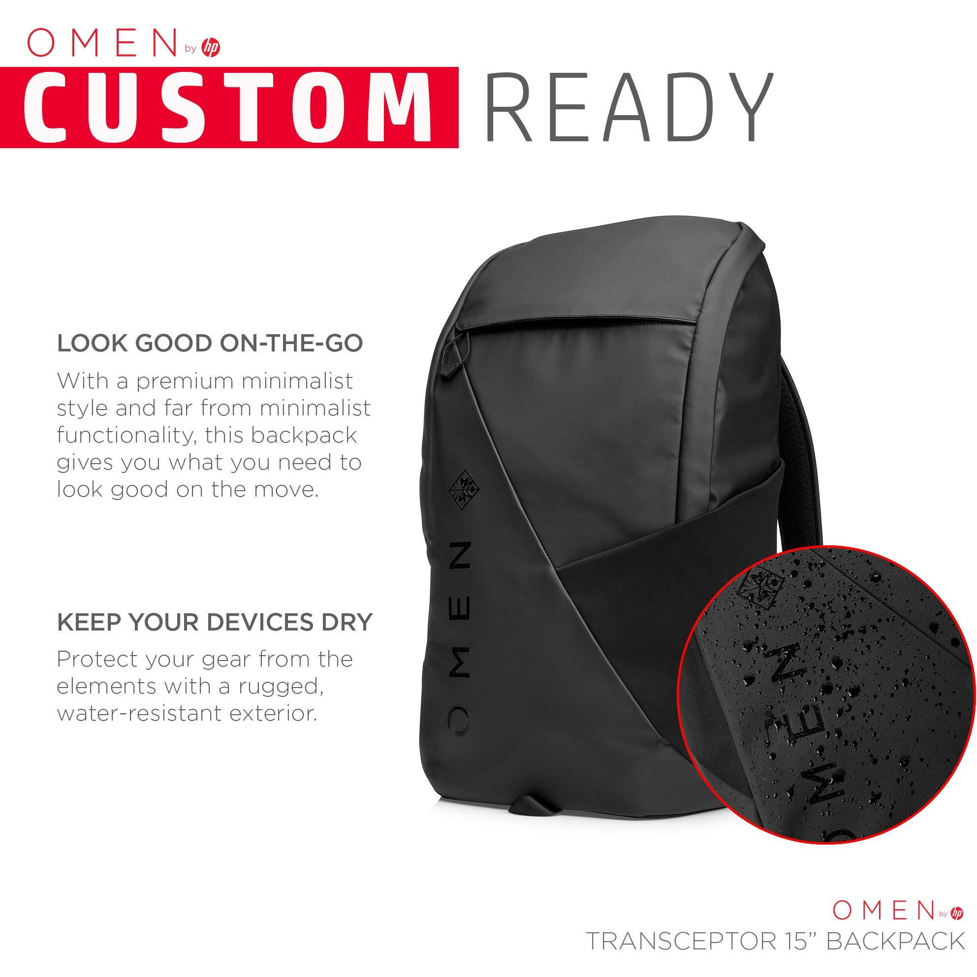 HP OMEN Transceptor 15 Backpack, 15.6 inch, 20L Capacity, Water Resistant, Padded Laptop Compartment, Ergonomic Design, Trolley Pass-Through, 1-Year Warranty, 0.84 kg, Black, 7MT84AA