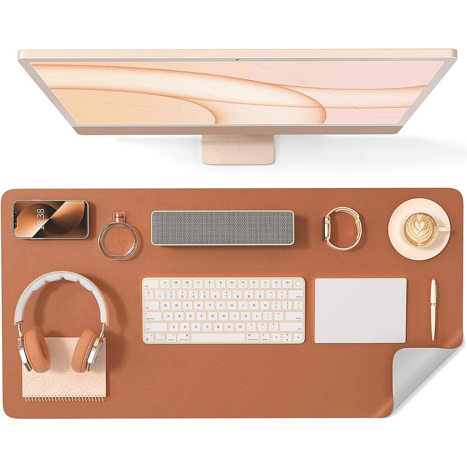 HAGO Laptop Accessories - Waterproof Gaming Mouse Pad, Vegan PU Leather Table Mat, Ideal for Work and Gaming (35 * 60, Brown & Grey)