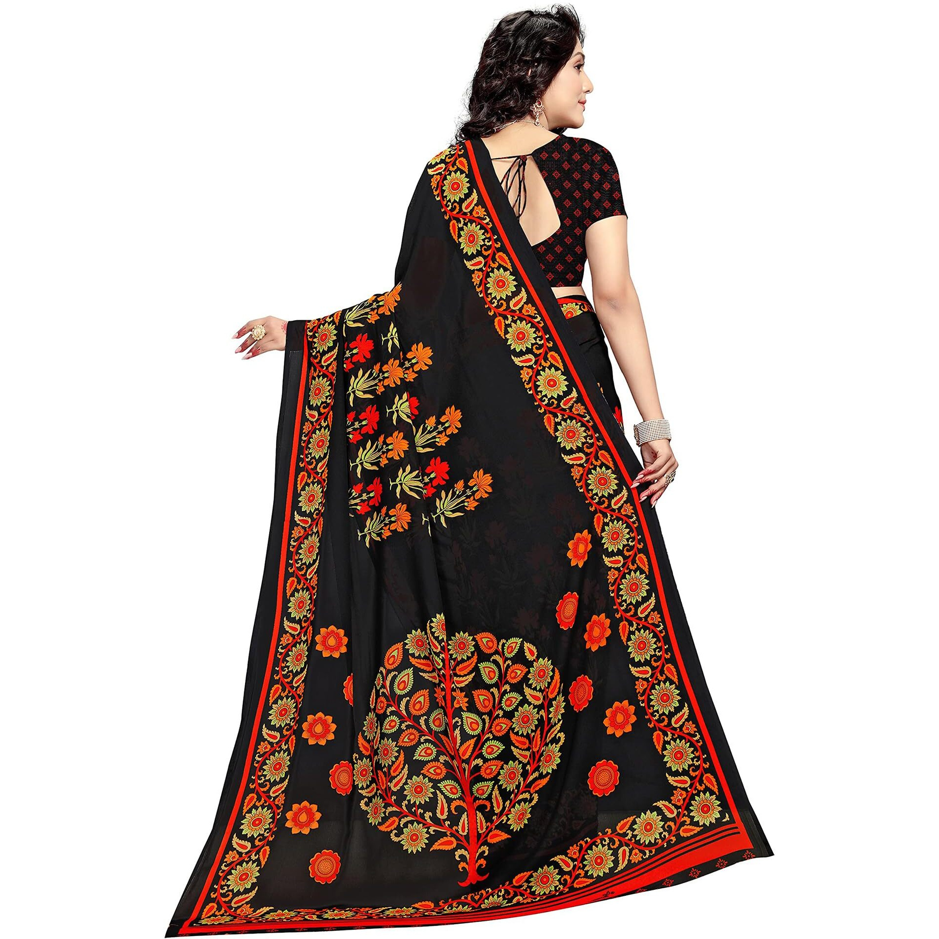 Vaamsi Womens Georgette Printed Traditional Saree With Blouse Piece (PC1154_Black)