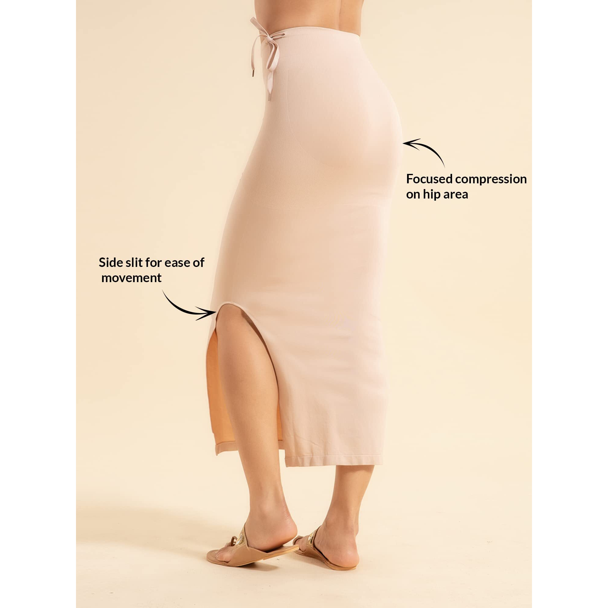 NYKD Seamless Spandex Saree Shapewear for Women Petticoat/Peticote with Drawstring Saree Shapewear, NYSH021, Nude, M, 1N