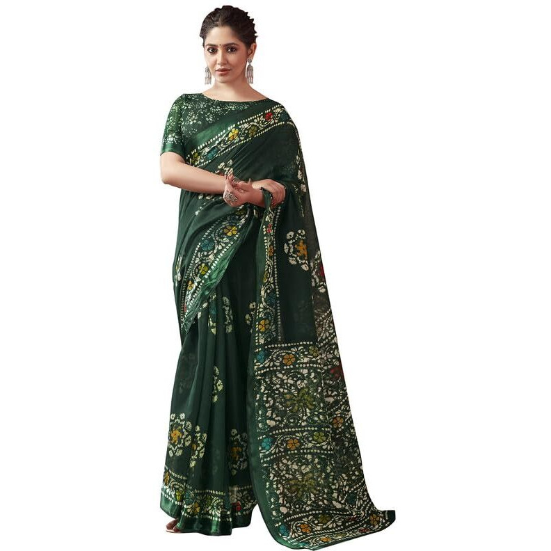 SIRIL Womens Cotton Printed Saree With Unstitched Blouse Piece (3528S2477_Green)