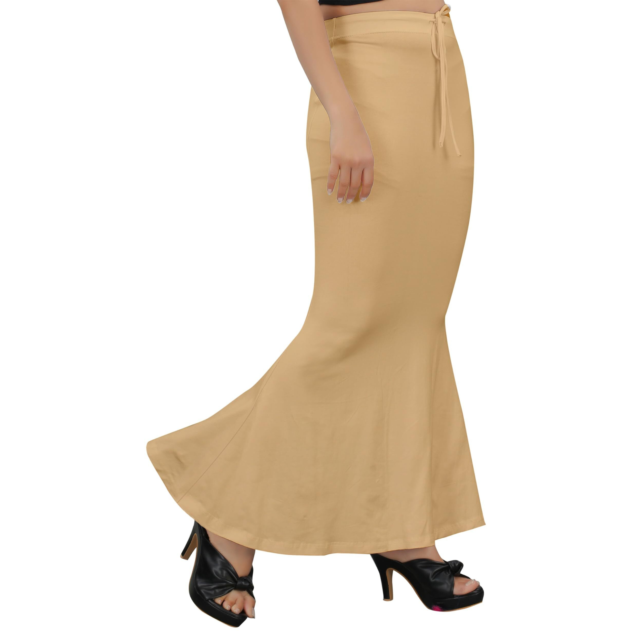 KASHIKAY CREATION Cotton Lycra Saree Shapewear Petticoat for Women, Stretchable Saree Shaper Petticoat Inskirt, Shape wear Dress for Saree, Skirts (Medium, Beige)