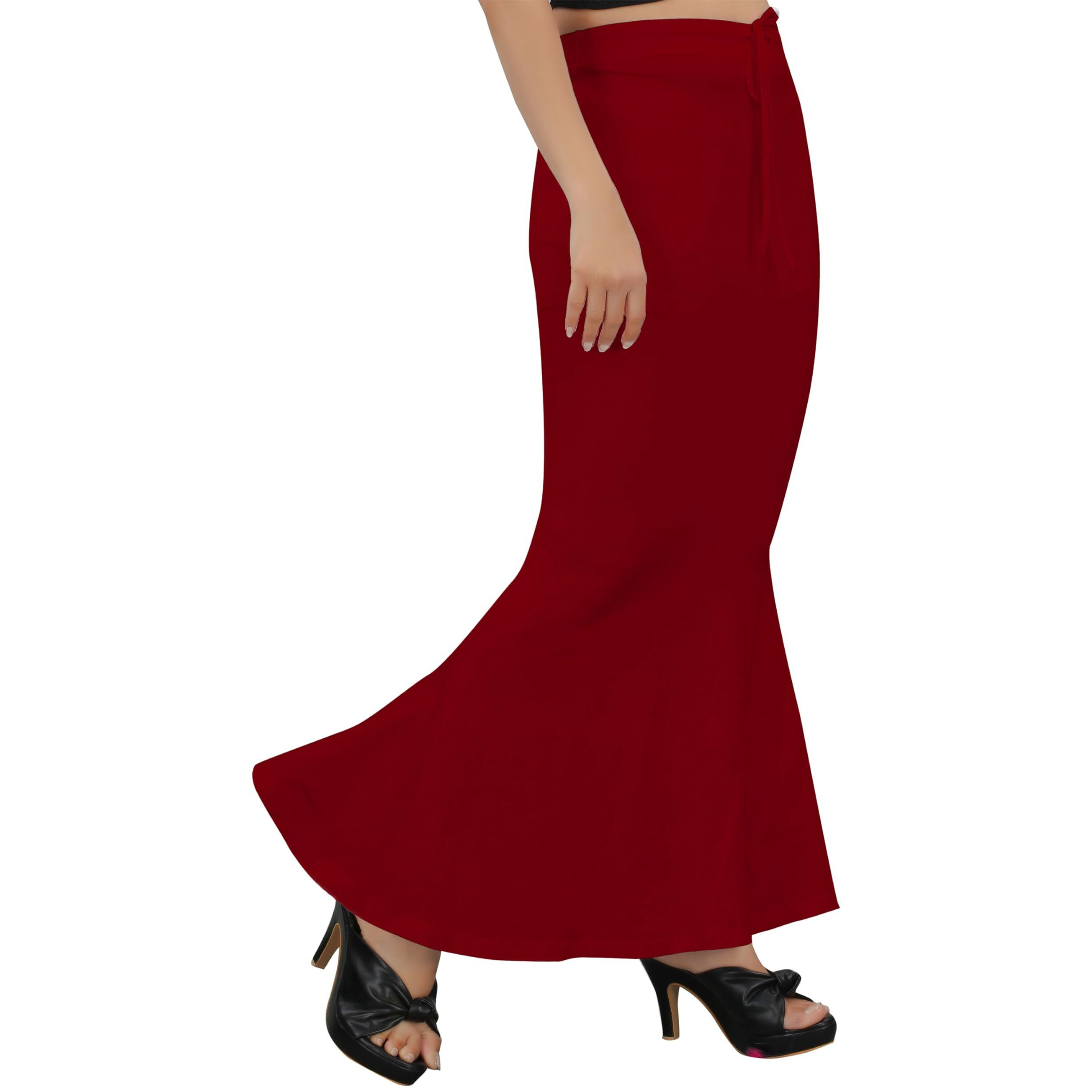 KASHIKAY CREATION Cotton Lycra Saree Shapewear Petticoat for Women, Stretchable Saree Shaper Petticoat Inskirt, Shape wear Dress for Saree, Skirts (Large, Maroon)