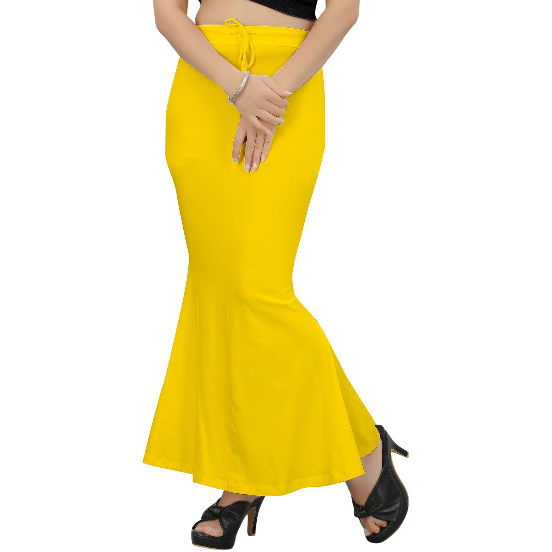 KASHIKAY CREATION Cotton Lycra Saree Shapewear Petticoat for Women, Stretchable Saree Shaper Petticoat Inskirt, Shape wear Dress for Saree, Skirts (XXX-Large, Yellow)