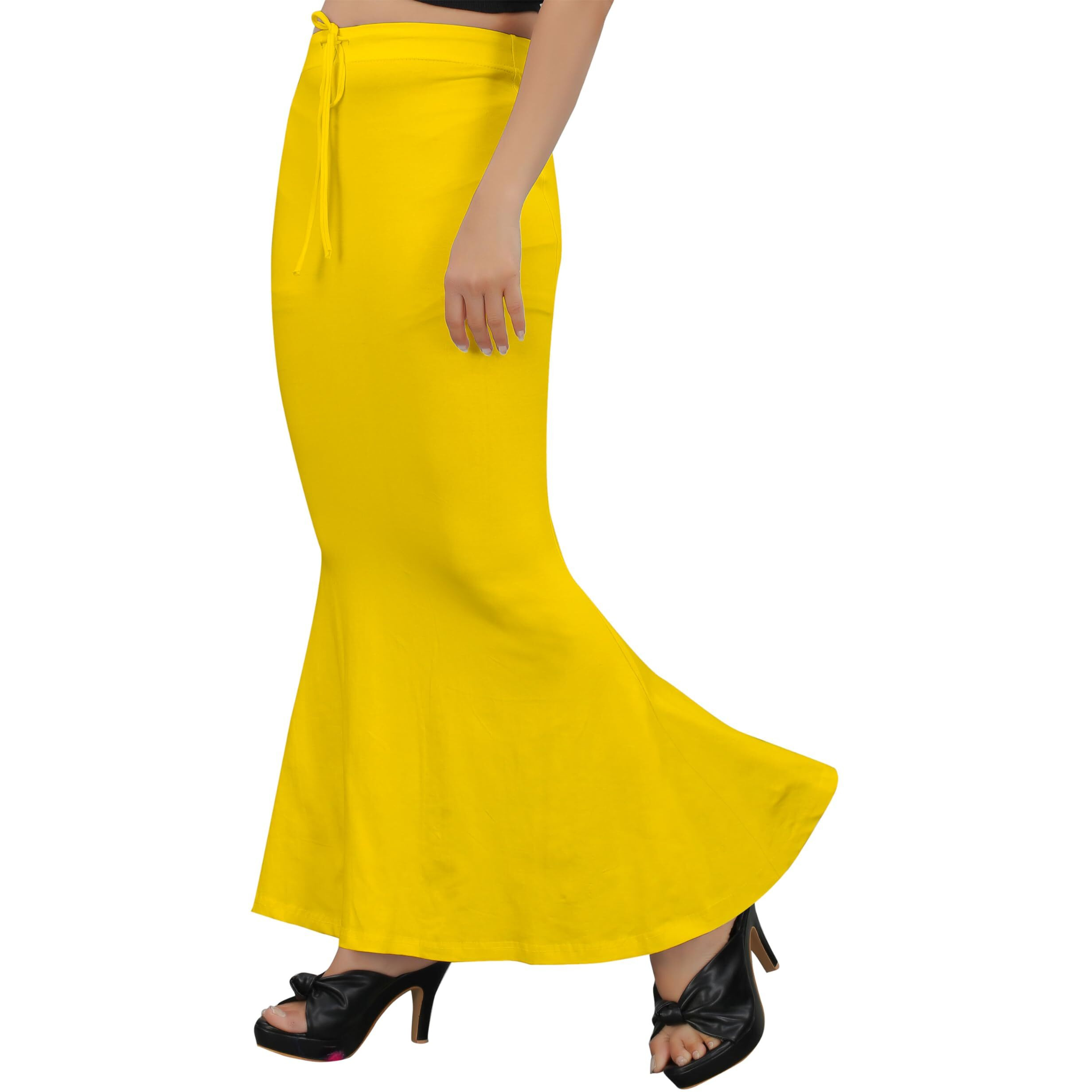 KASHIKAY CREATION Cotton Lycra Saree Shapewear Petticoat for Women, Stretchable Saree Shaper Petticoat Inskirt, Shape wear Dress for Saree, Skirts (XXX-Large, Yellow)