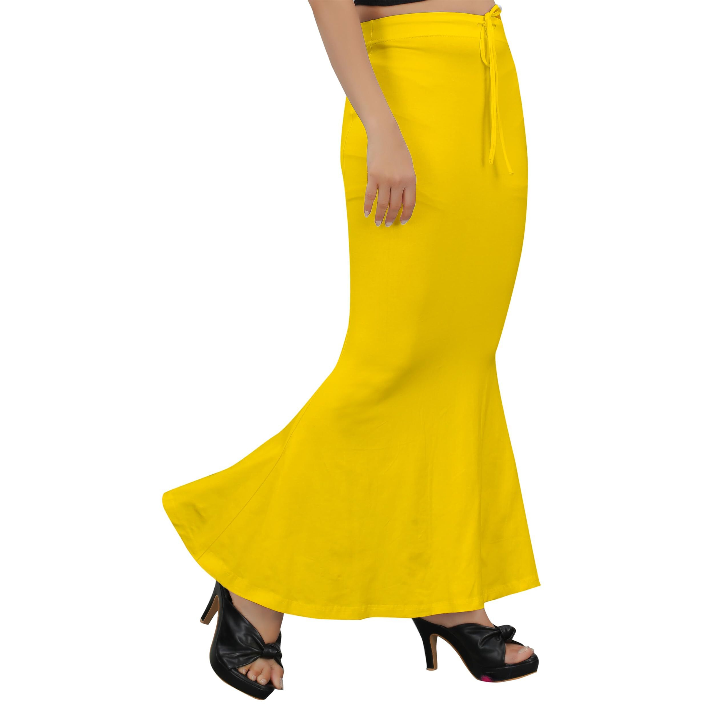 KASHIKAY CREATION Cotton Lycra Saree Shapewear Petticoat for Women, Stretchable Saree Shaper Petticoat Inskirt, Shape wear Dress for Saree, Skirts (XXX-Large, Yellow)