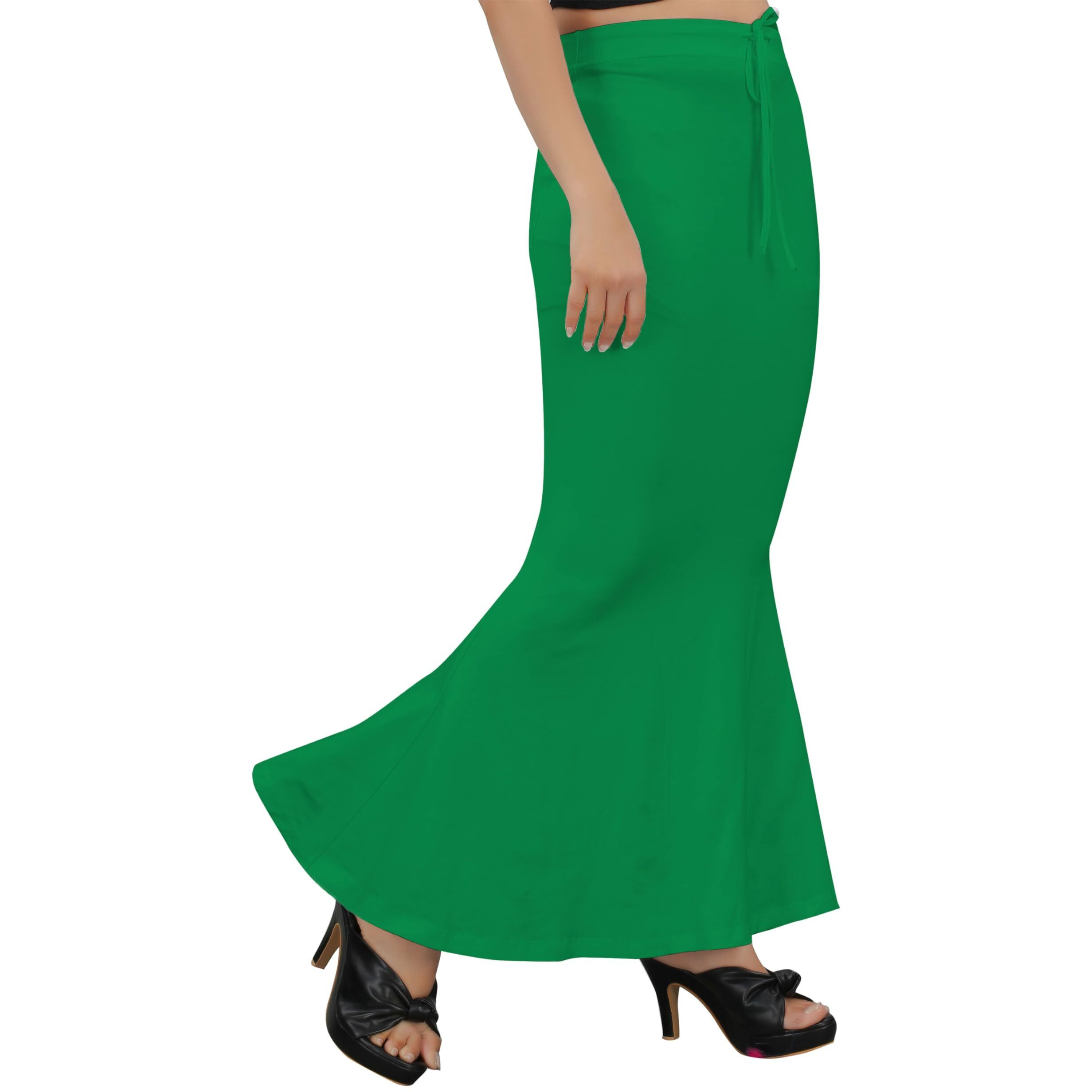 KASHIKAY CREATION Cotton Lycra Saree Shapewear Petticoat for Women, Stretchable Saree Shaper Petticoat Inskirt, Shape wear Dress for Saree, Skirts (Large, Green)