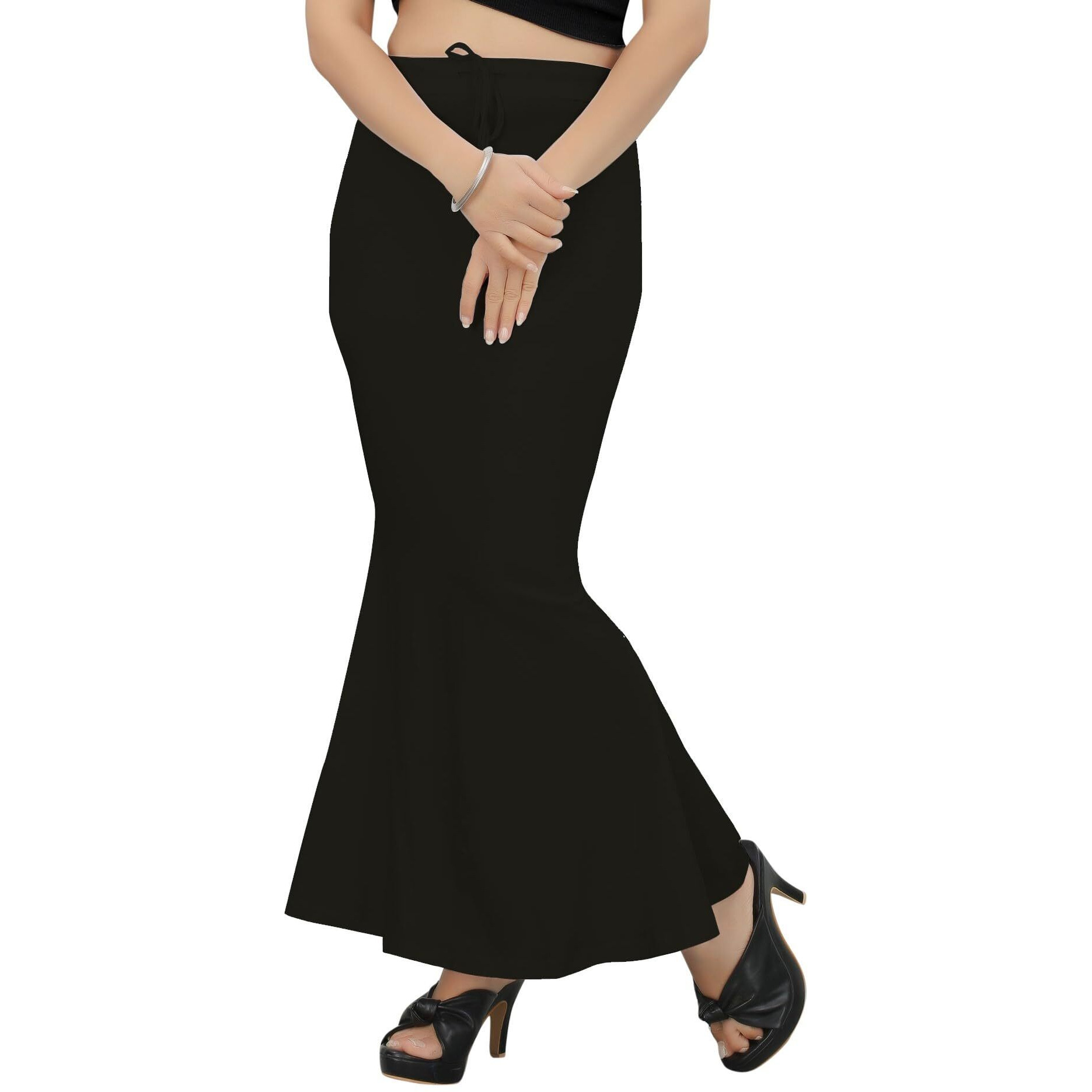 KASHIKAY CREATION Cotton Lycra Saree Shapewear Petticoat for Women, Stretchable Saree Shaper Petticoat Inskirt, Shape wear Dress for Saree, Skirts (Medium, Black)