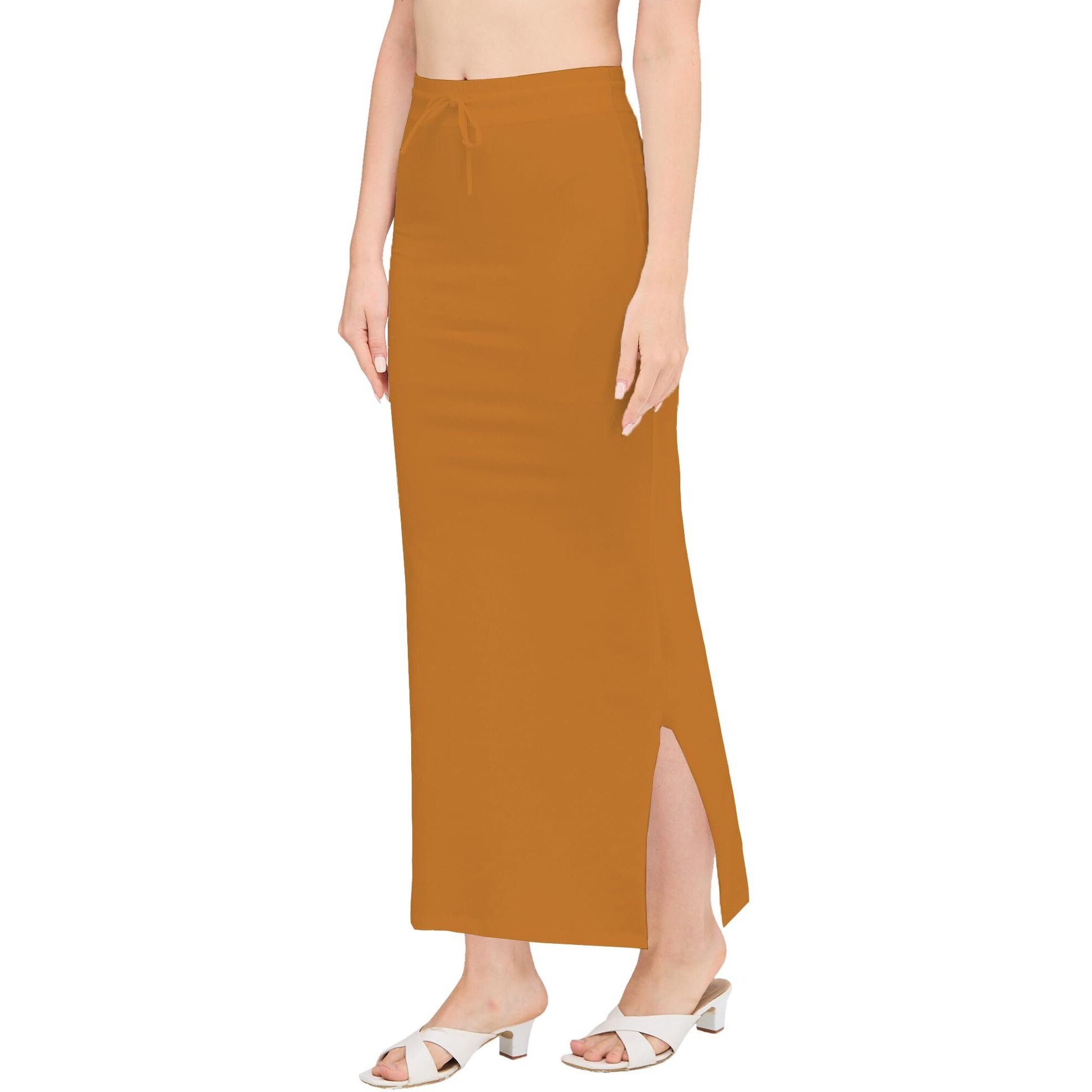 DESI GIRL - Stretchy Cotton Saree Shapewear Petticoat for Women | Fishcut Petticoat with Side Slit for Easy Movement | Shape Wear for Sarees | Petticoat with Drawstring | Honey | S