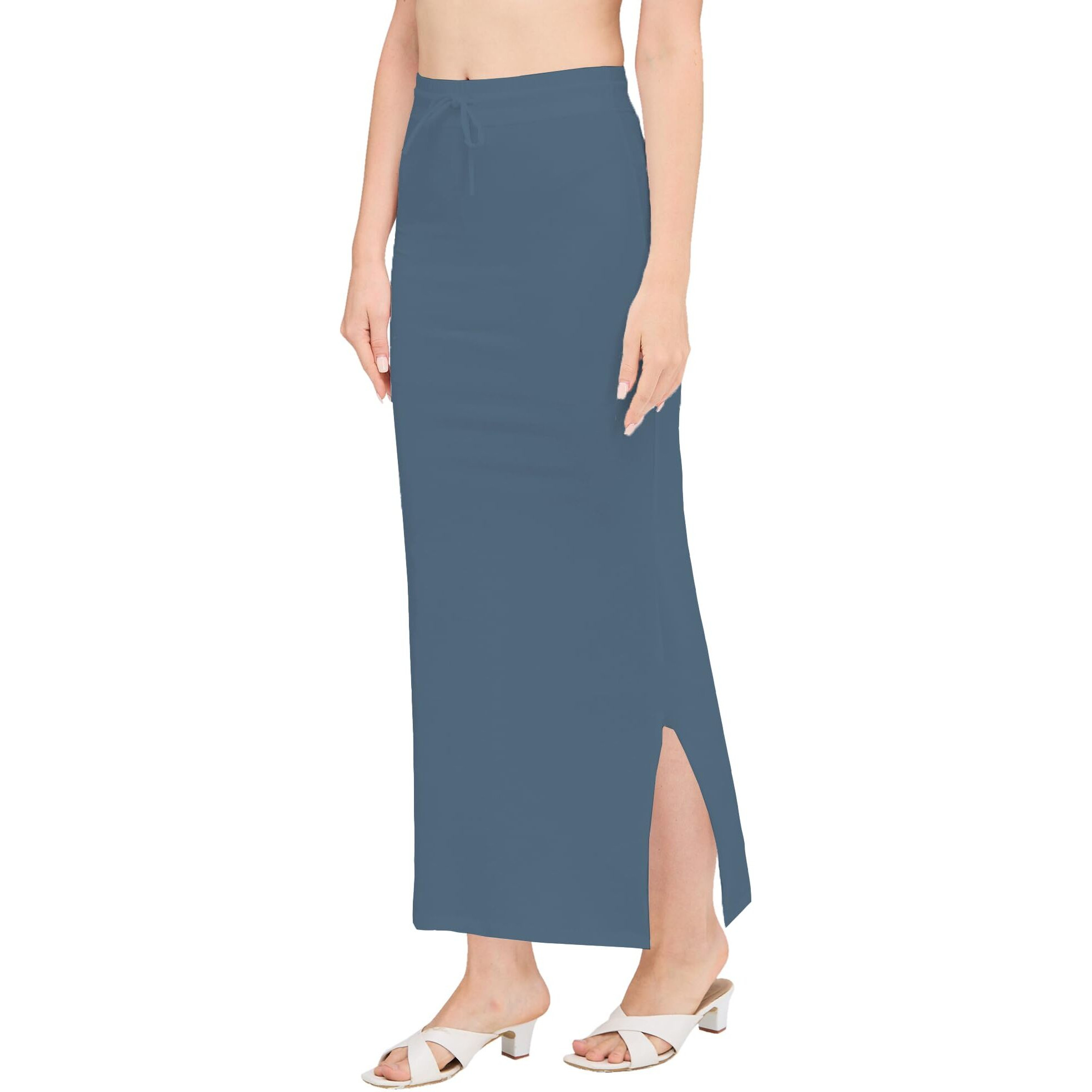 DESI GIRL - Stretchy Cotton Saree Shapewear Petticoat for Women | Fishcut Petticoat with Side Slit for Easy Movement | Shape Wear for Sarees | Petticoat with Drawstring | Smoke Grey | 2XL