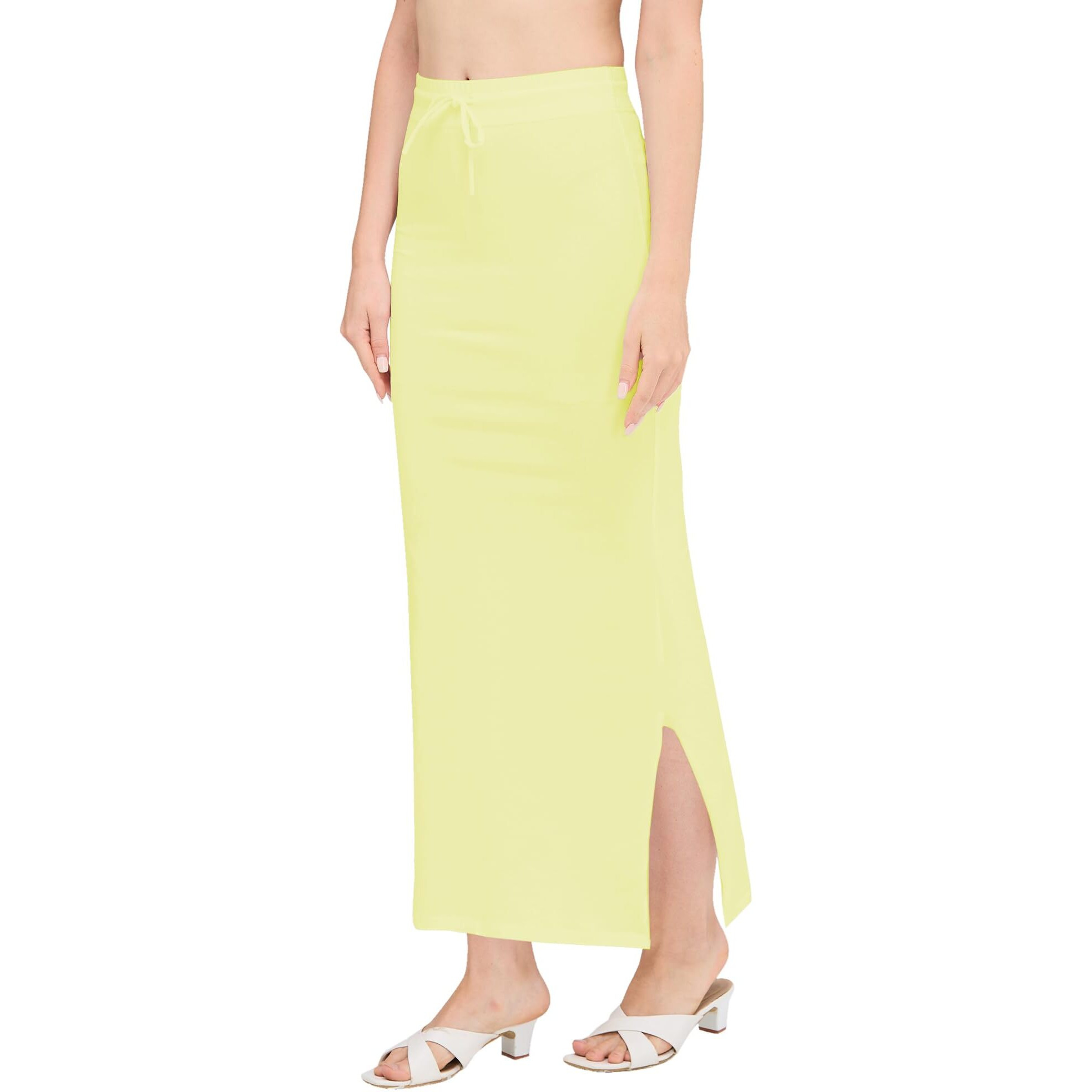 DESI GIRL - Stretchy Cotton Saree Shapewear Petticoat for Women | Fishcut Petticoat with Side Slit for Easy Movement | Shape Wear for Sarees | Petticoat with Drawstring | LT.Yellow | 2XL
