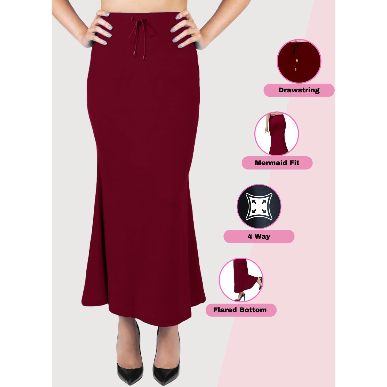 BUYONN Saree Shapewear for Women, Saree Shapewear Petticoat for Women, Lycra Saree Shaper for Saree (X-Large, Maroon)
