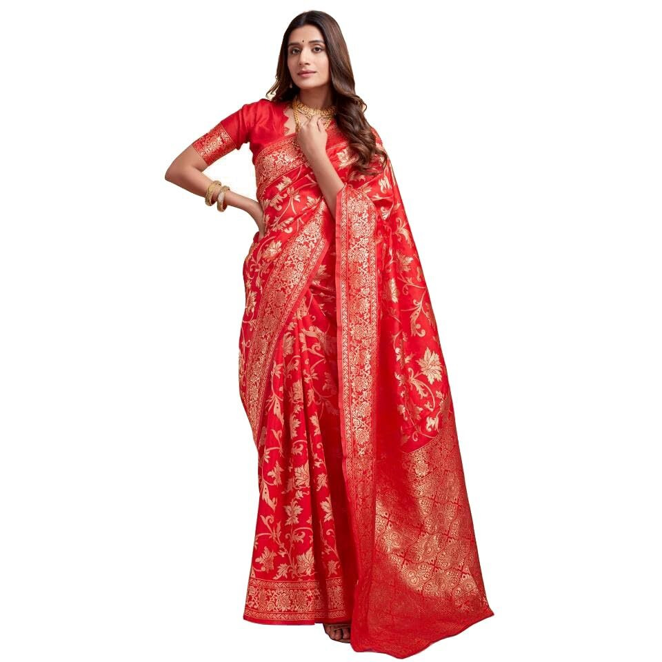 Sugathari Womens Pure Kanjivaram Silk Saree Banarasi Silk Saree With Blouse Piece (SAM PARI S-7) (Red)