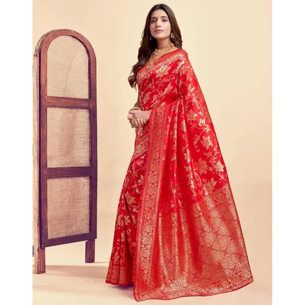 Sugathari Womens Pure Kanjivaram Silk Saree Banarasi Silk Saree With Blouse Piece (SAM PARI S-7) (Red)