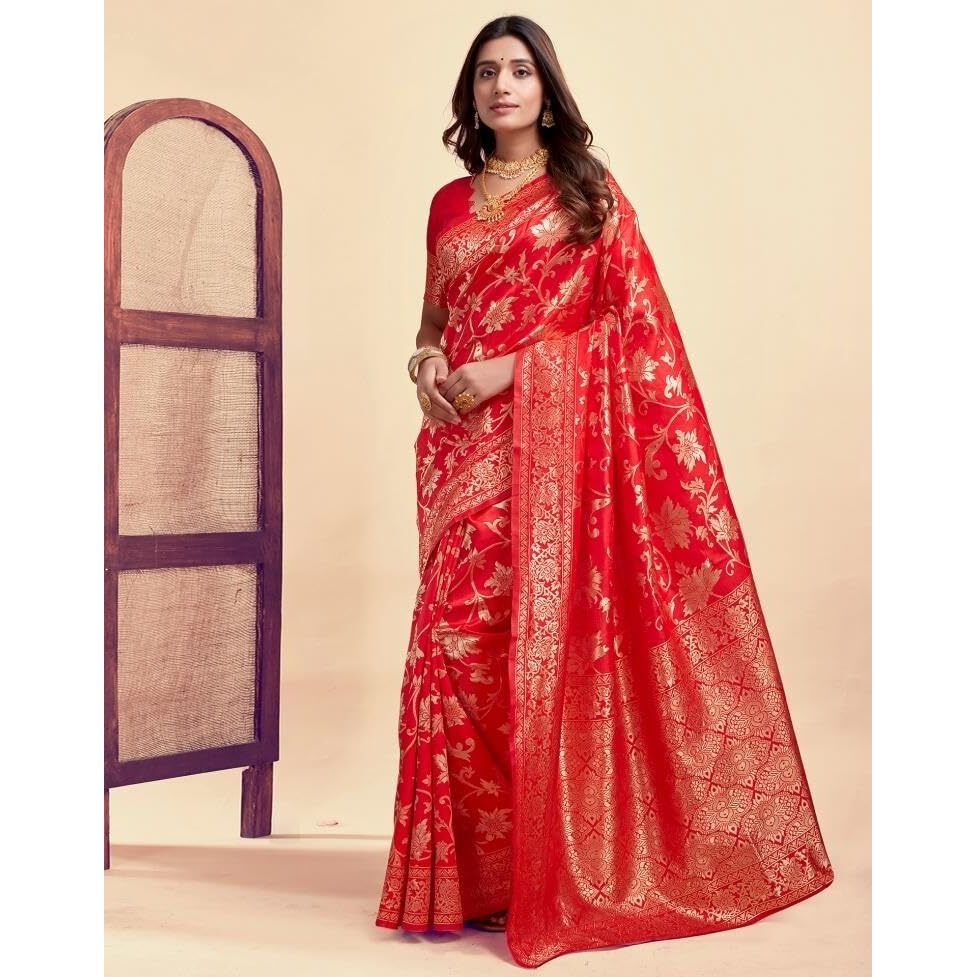 Sugathari Womens Pure Kanjivaram Silk Saree Banarasi Silk Saree With Blouse Piece (SAM PARI S-7) (Red)