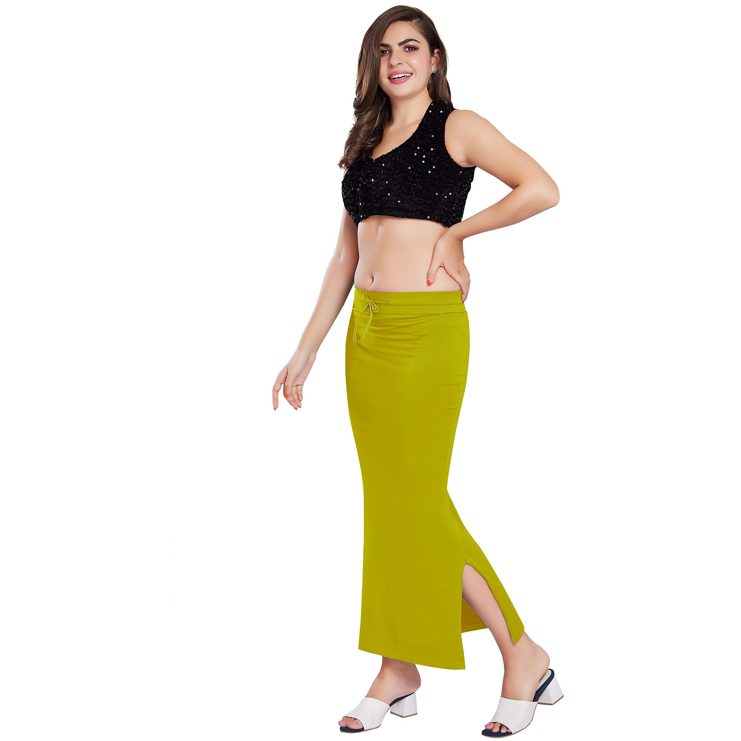 RANI SAAHIBA Womens Stretchy Slim Fishcut Petticoat Cotton Saree Shapewear(SHP47_S/M_Pear)