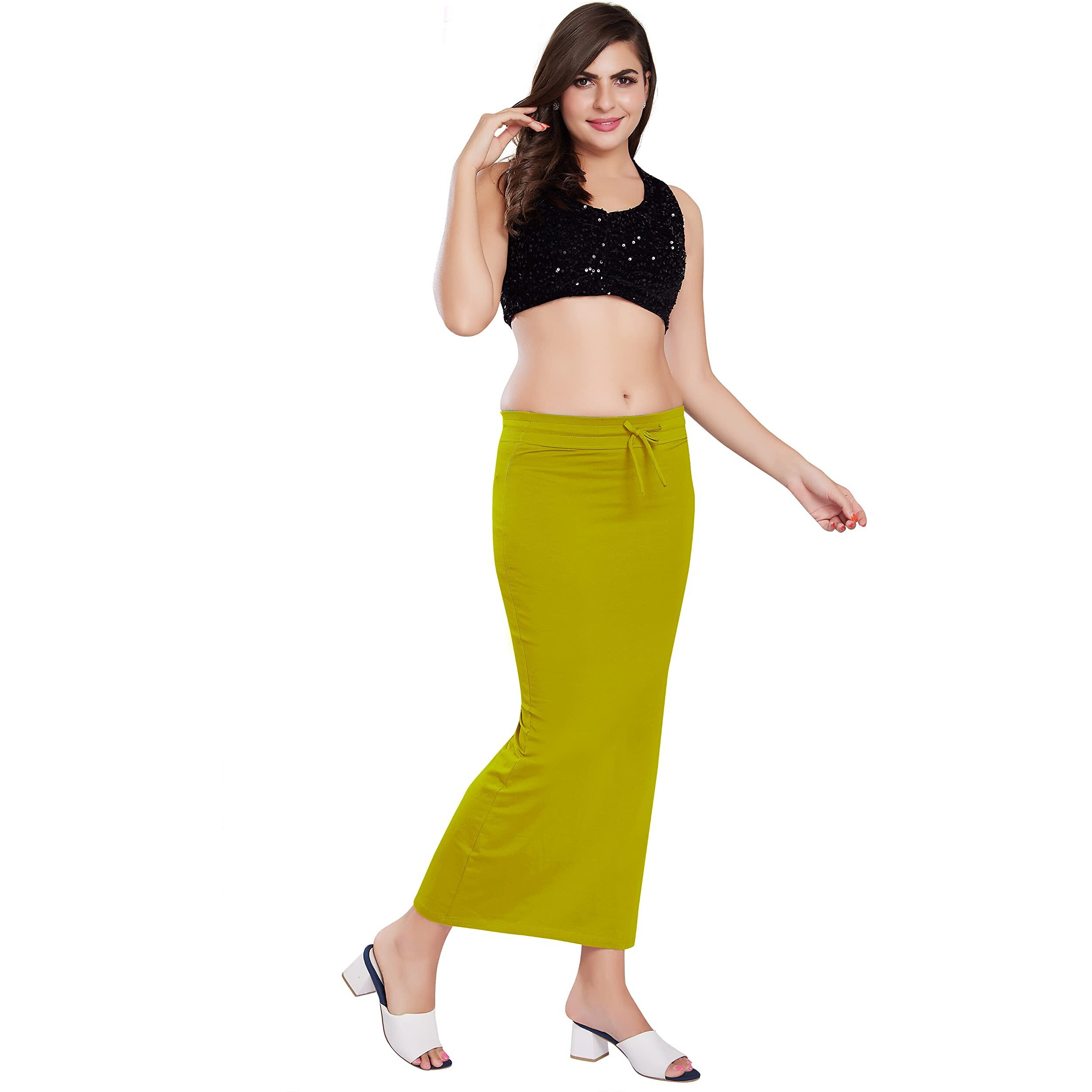 RANI SAAHIBA Womens Stretchy Slim Fishcut Petticoat Cotton Saree Shapewear(SHP47_S/M_Pear)