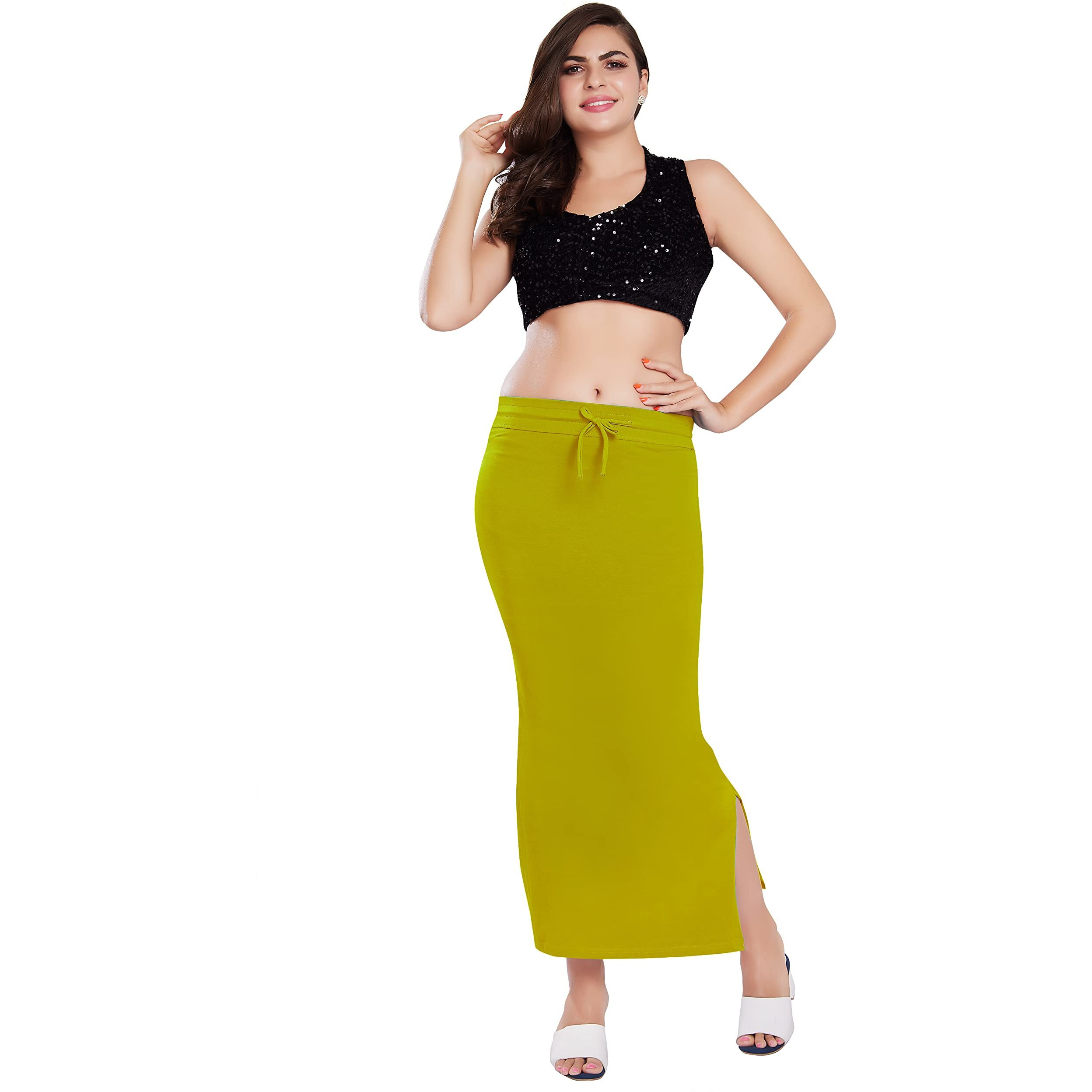 RANI SAAHIBA Womens Stretchy Slim Fishcut Petticoat Cotton Saree Shapewear(SHP47_S/M_Pear)