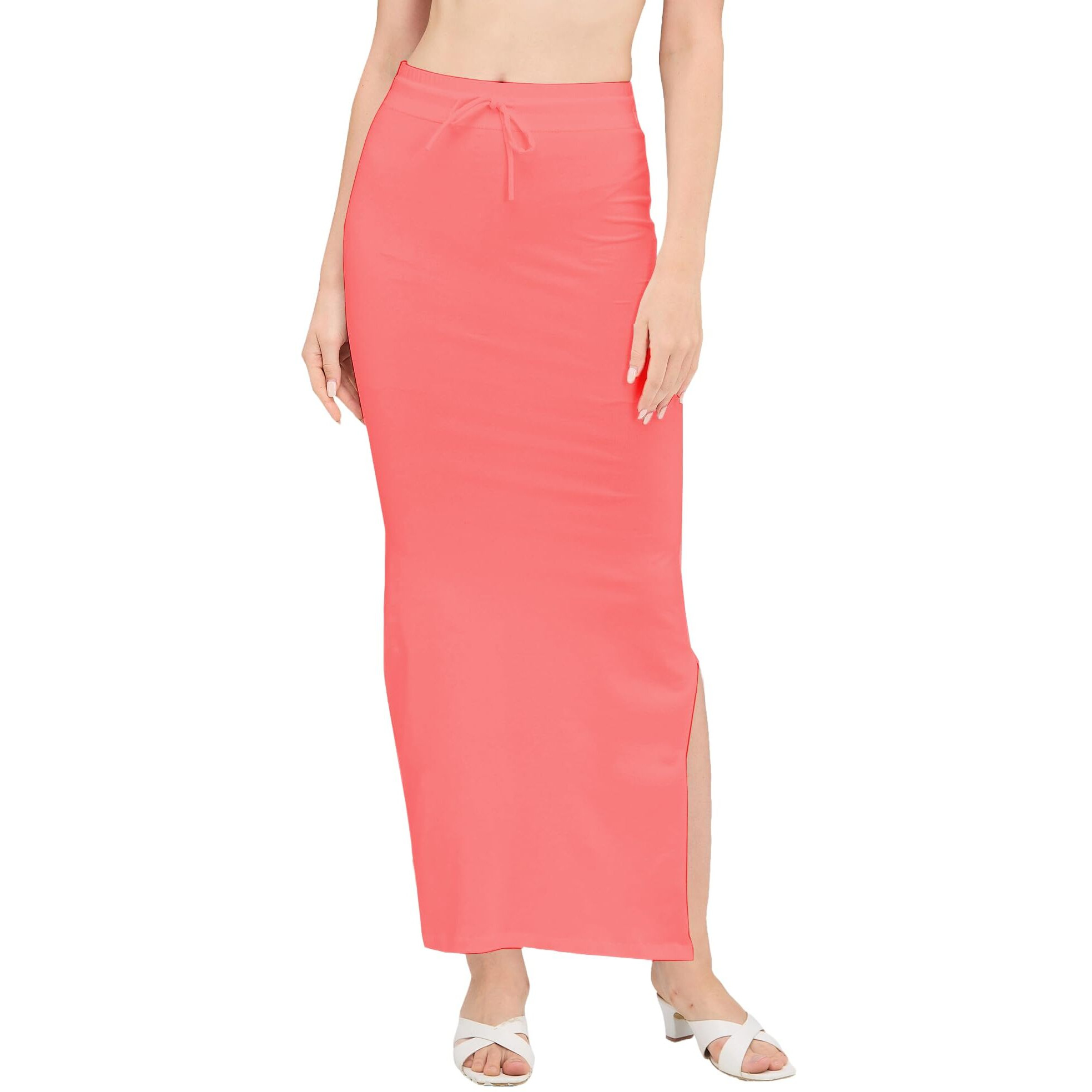 DESI GIRL - Stretchy Cotton Saree Shapewear Petticoat for Women | Fishcut Petticoat with Side Slit for Easy Movement | Shape Wear for Sarees | Petticoat with Drawstring | Neon Orange | 3XL