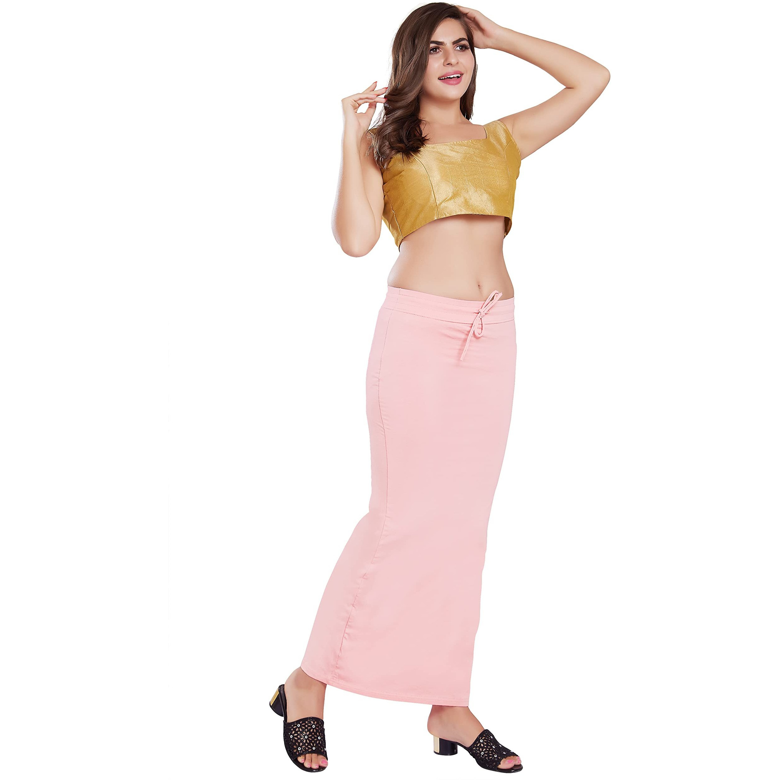 RANI SAAHIBA Womens Stretchy Slim Fishcut Petticoat Cotton Saree Shapewear(SHP57_S/M_Rose Pink)