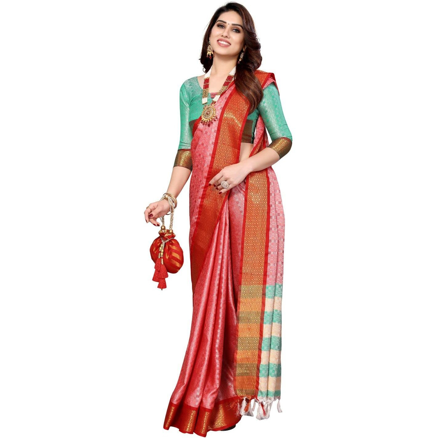 Yashika Womens Jacquard Cotton Silk Saree (LAVANYA RED 04)