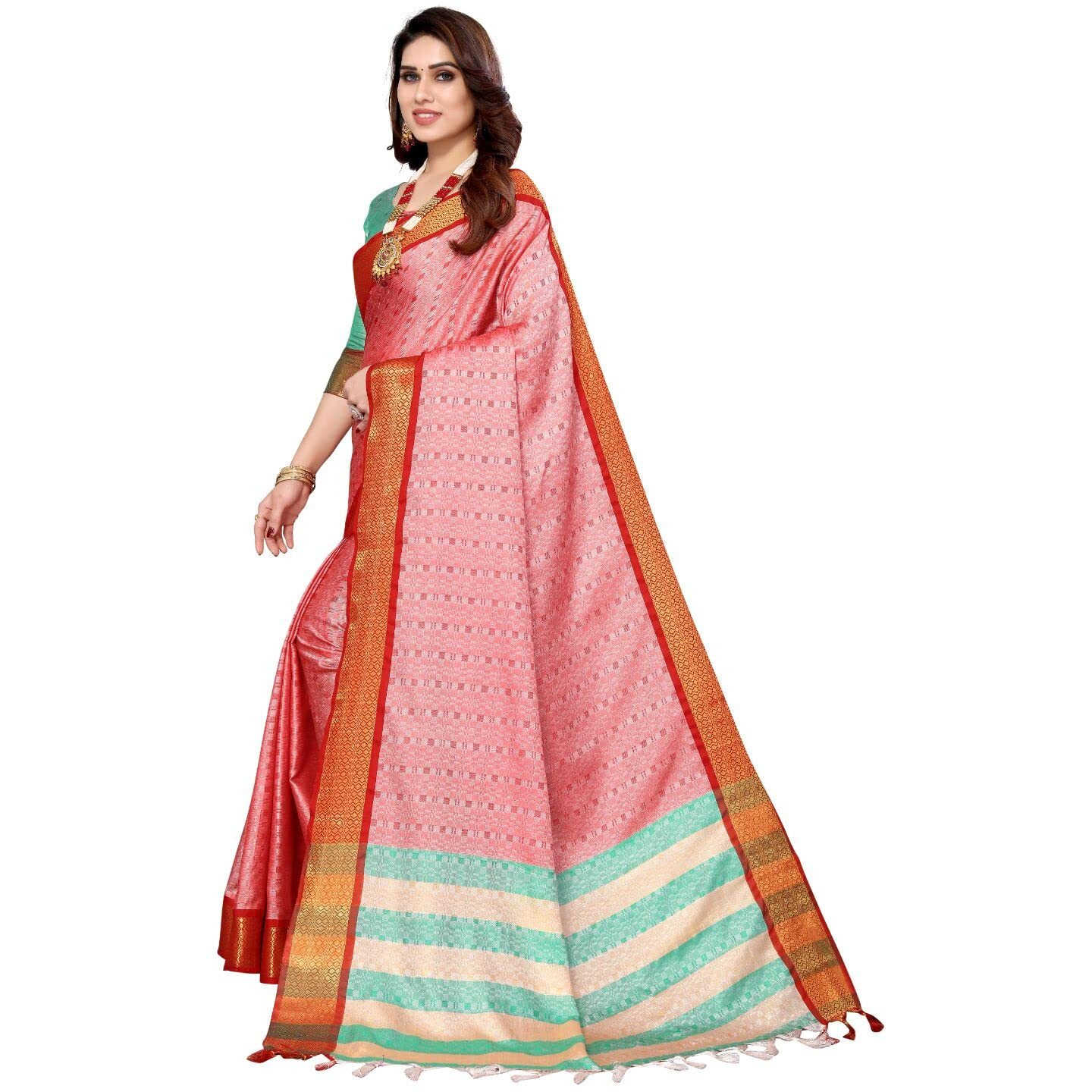 Yashika Womens Jacquard Cotton Silk Saree (LAVANYA RED 04)