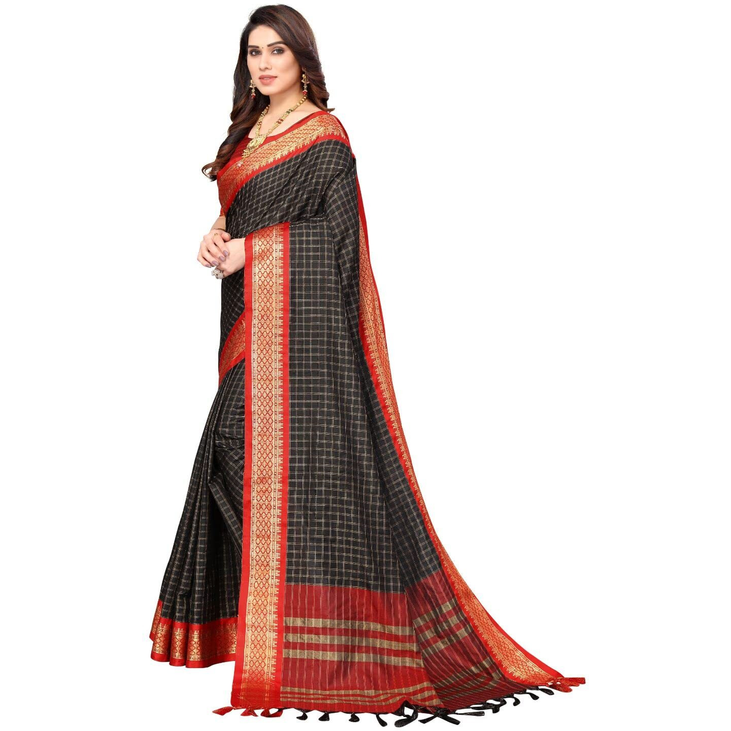Yashika Womens Jacquard Cotton Silk Saree (BHAVINI Black 01)