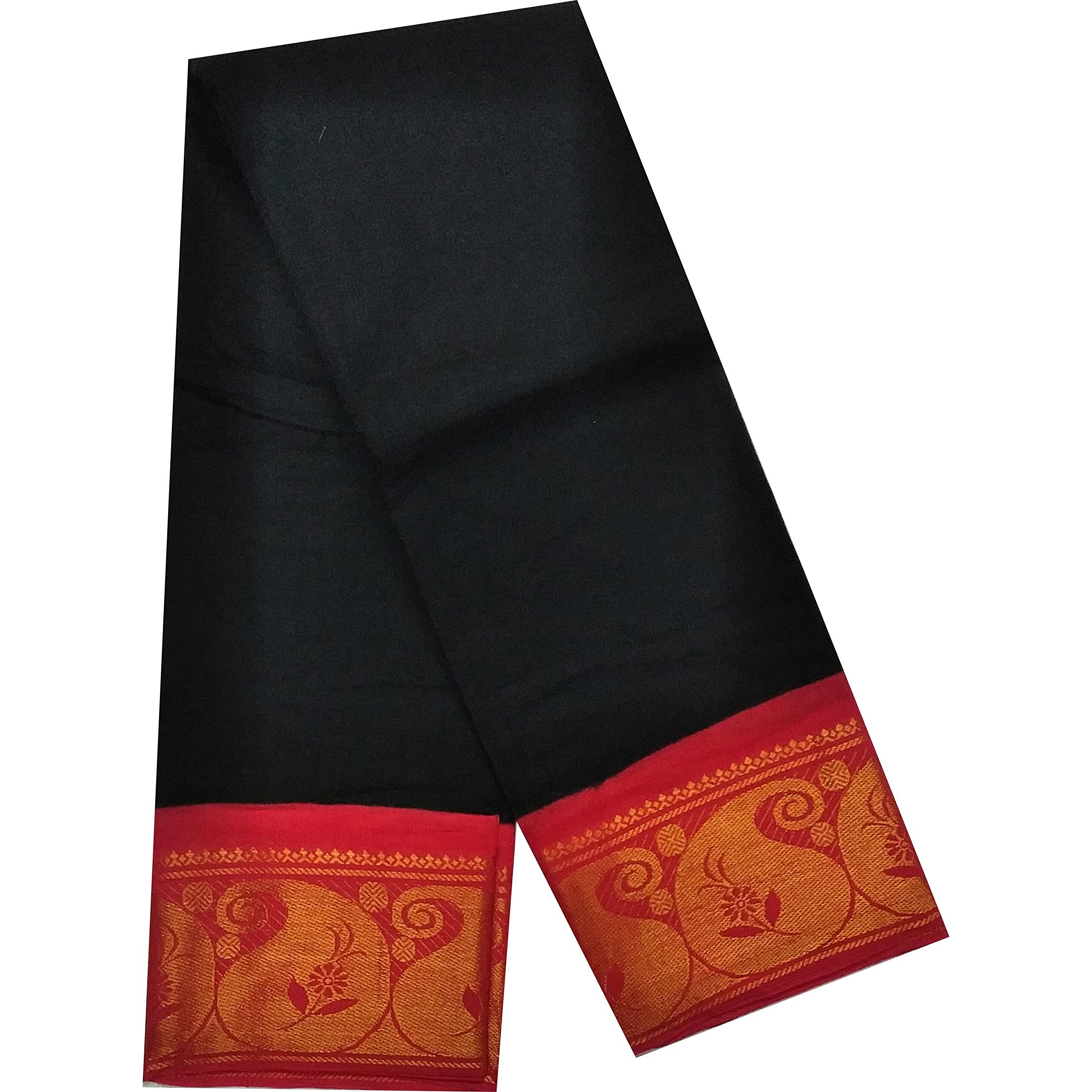 Madurai Pure Sungudi Cotton Saree - Double Side Medium Size Border & Plain Body (Without Blouse) Saree for women (Black & Orange)