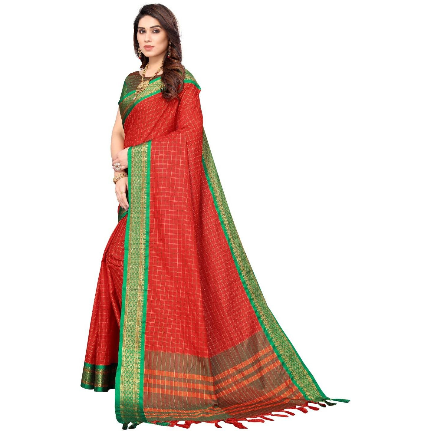 Yashika Womens Jacquard Cotton Silk Saree (BHAVINI RED 01)