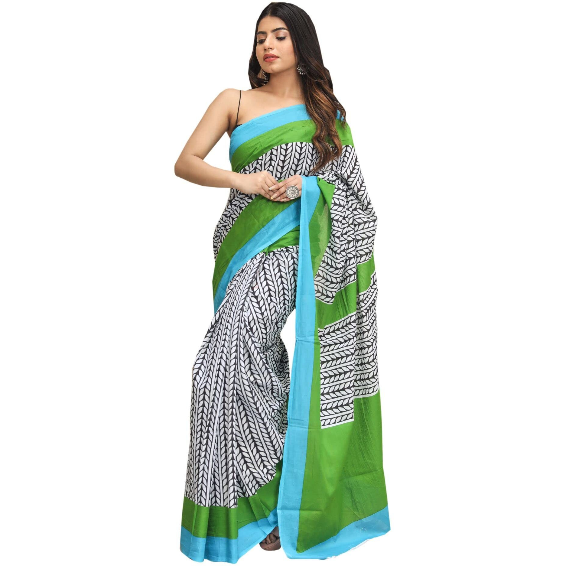 Kiaaron Womens Hand Block Kalamkari Batik Bagru Jaipuri Ikat Printed Handloom Pure Cotton Mulmul Traditional Ethnic Cotton Sarees With Printed Blouse Piece - Red