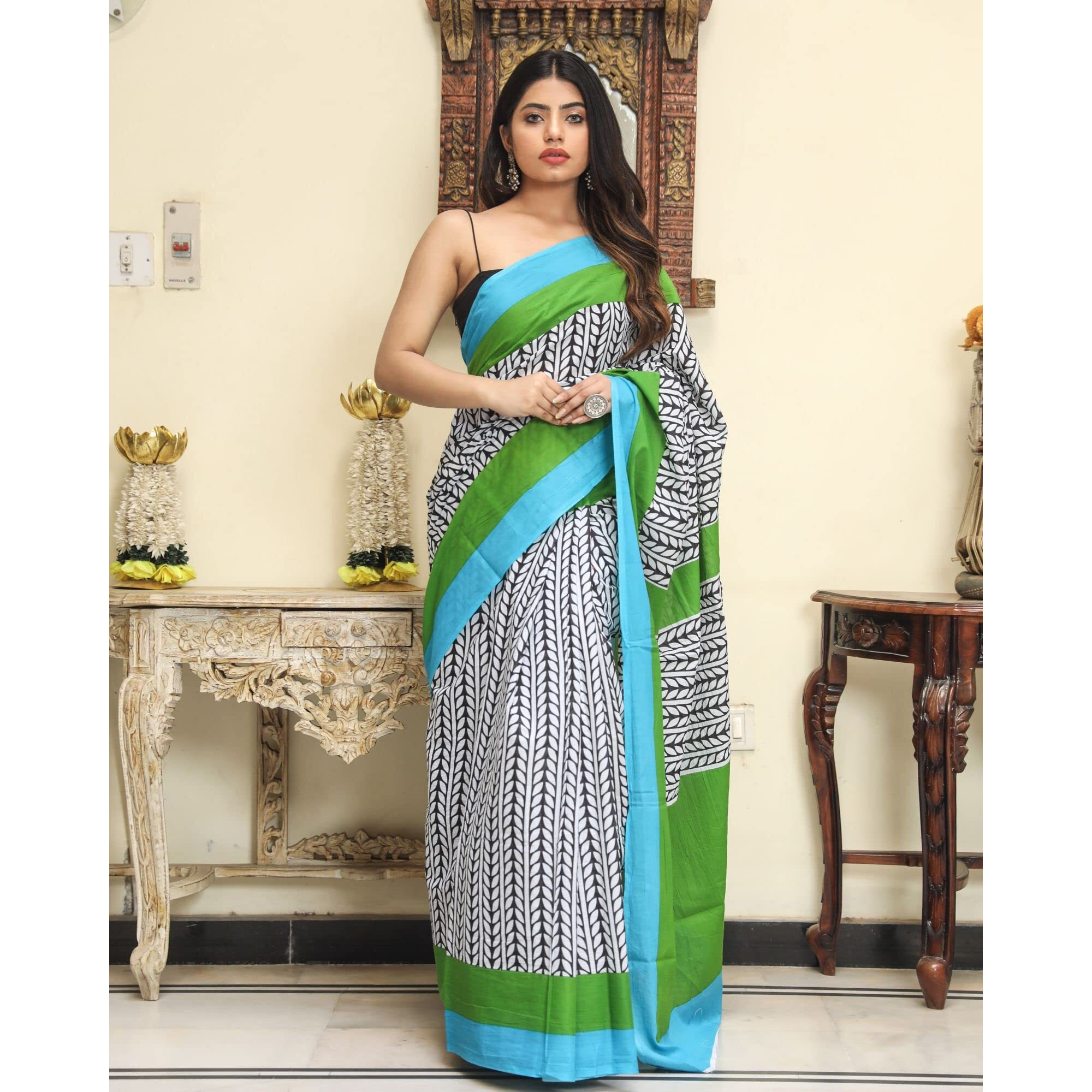 Kiaaron Womens Hand Block Kalamkari Batik Bagru Jaipuri Ikat Printed Handloom Pure Cotton Mulmul Traditional Ethnic Cotton Sarees With Printed Blouse Piece - Red