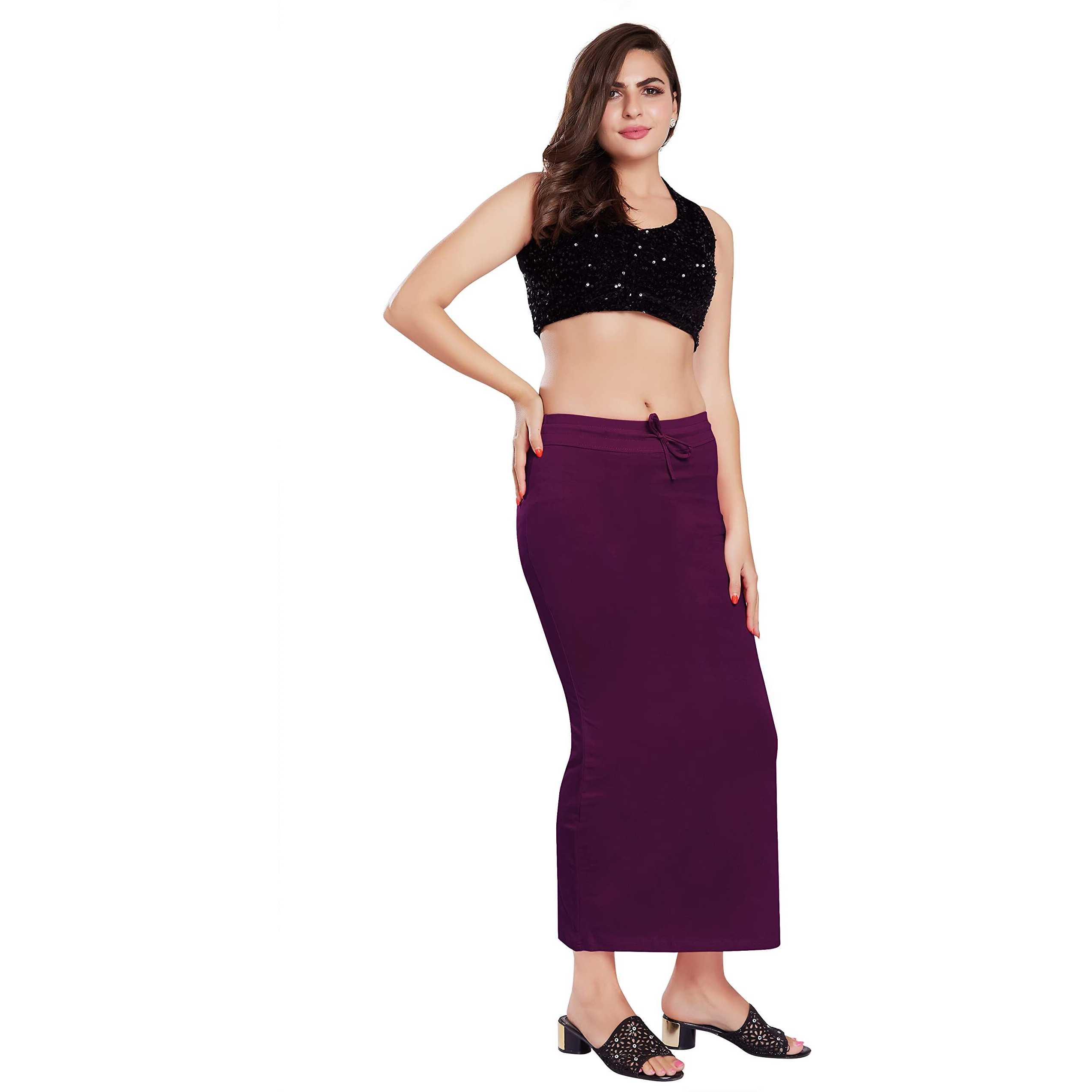 RANI SAAHIBA Womens Stretchy Slim Fishcut Petticoat Cotton Saree Shapewear(SHP29_L/XL_Wine)