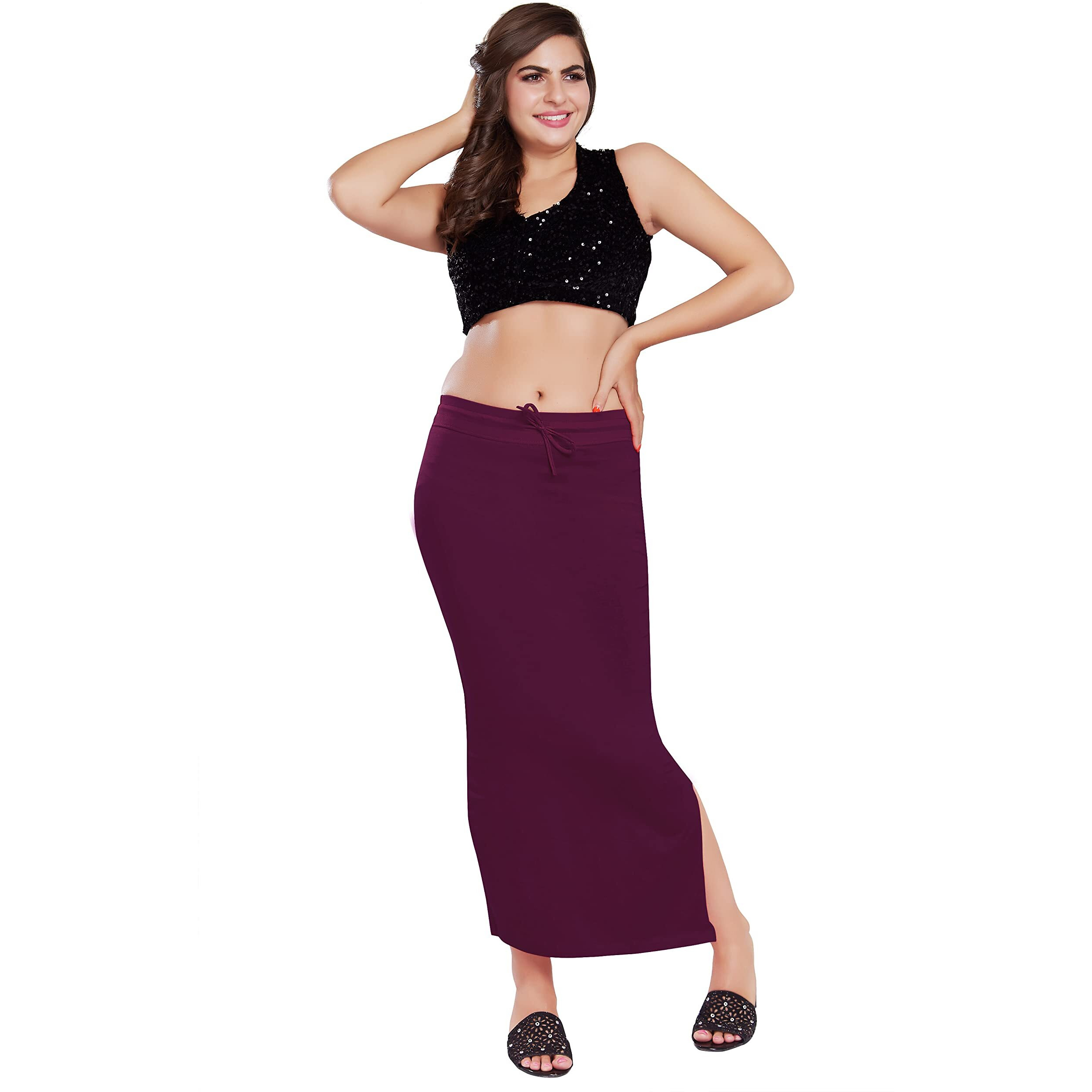 RANI SAAHIBA Womens Stretchy Slim Fishcut Petticoat Cotton Saree Shapewear(SHP29_L/XL_Wine)