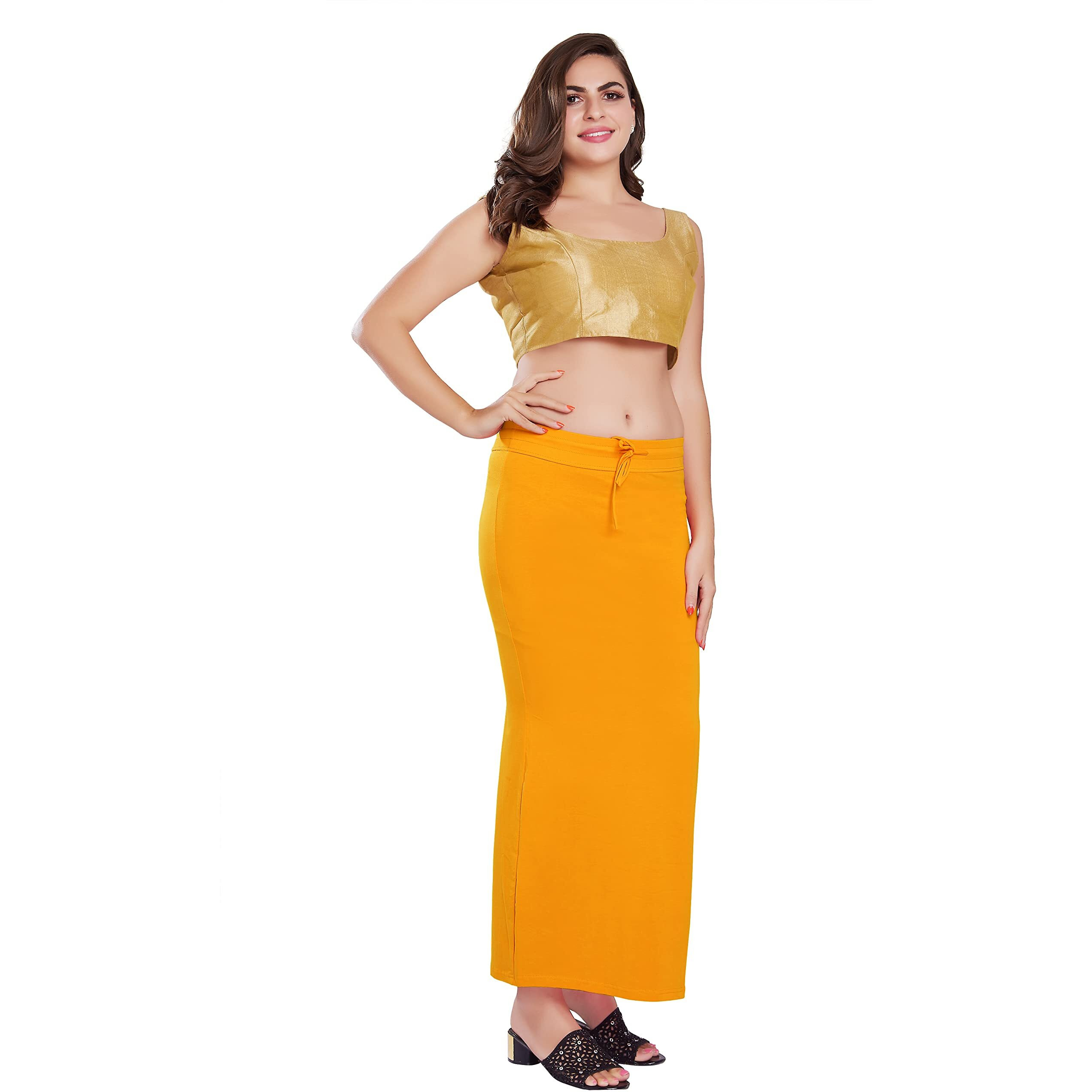 RANI SAAHIBA Womens Stretchy Slim Fishcut Petticoat Cotton Saree Shapewear(SHP15_S/M_G. Yellow)