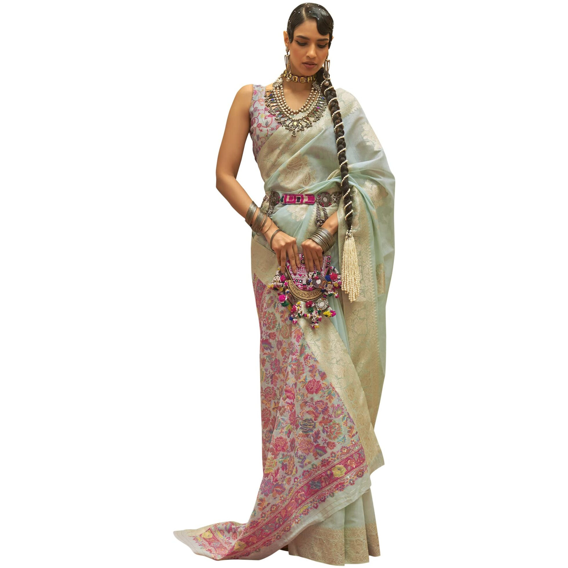 AKHILAM Womens Silk Blend Woven Design Saree With Unstitched Blouse Piece (Mauve_KERAT272006_RJ)