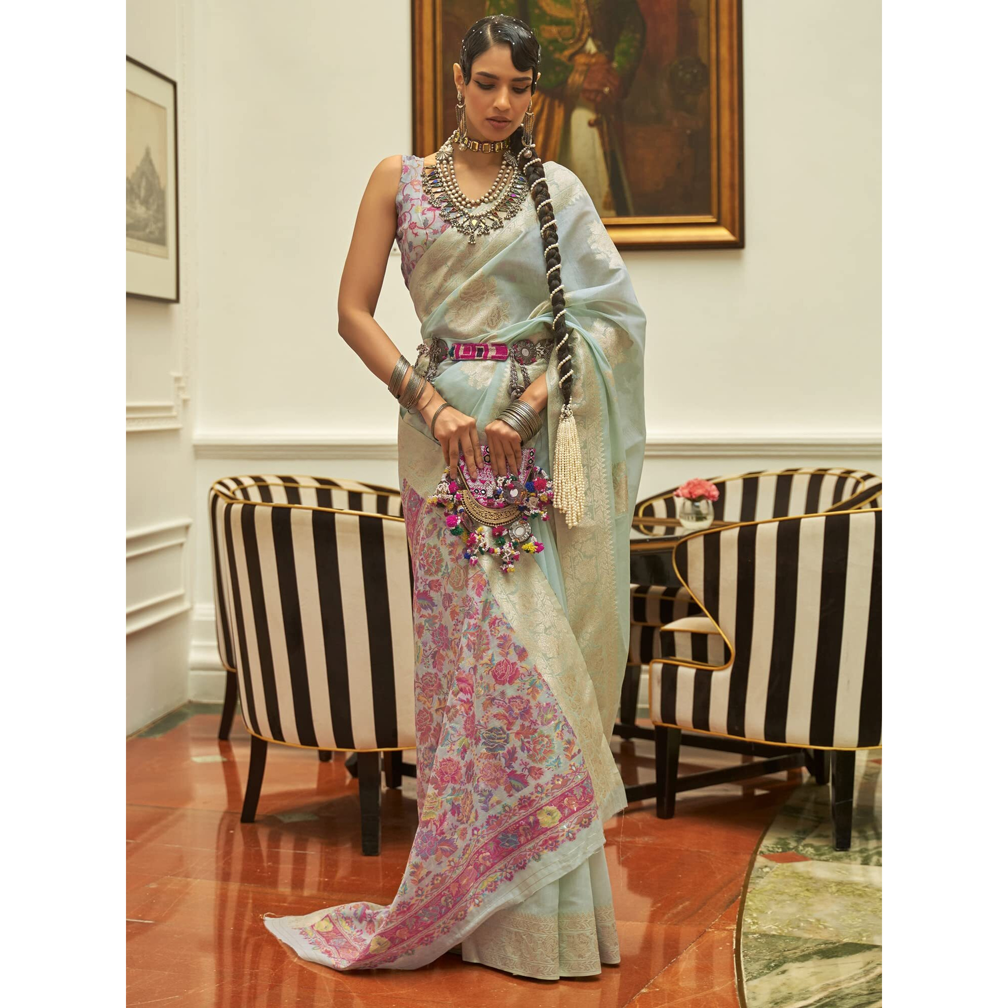 AKHILAM Womens Silk Blend Woven Design Saree With Unstitched Blouse Piece (Mauve_KERAT272006_RJ)