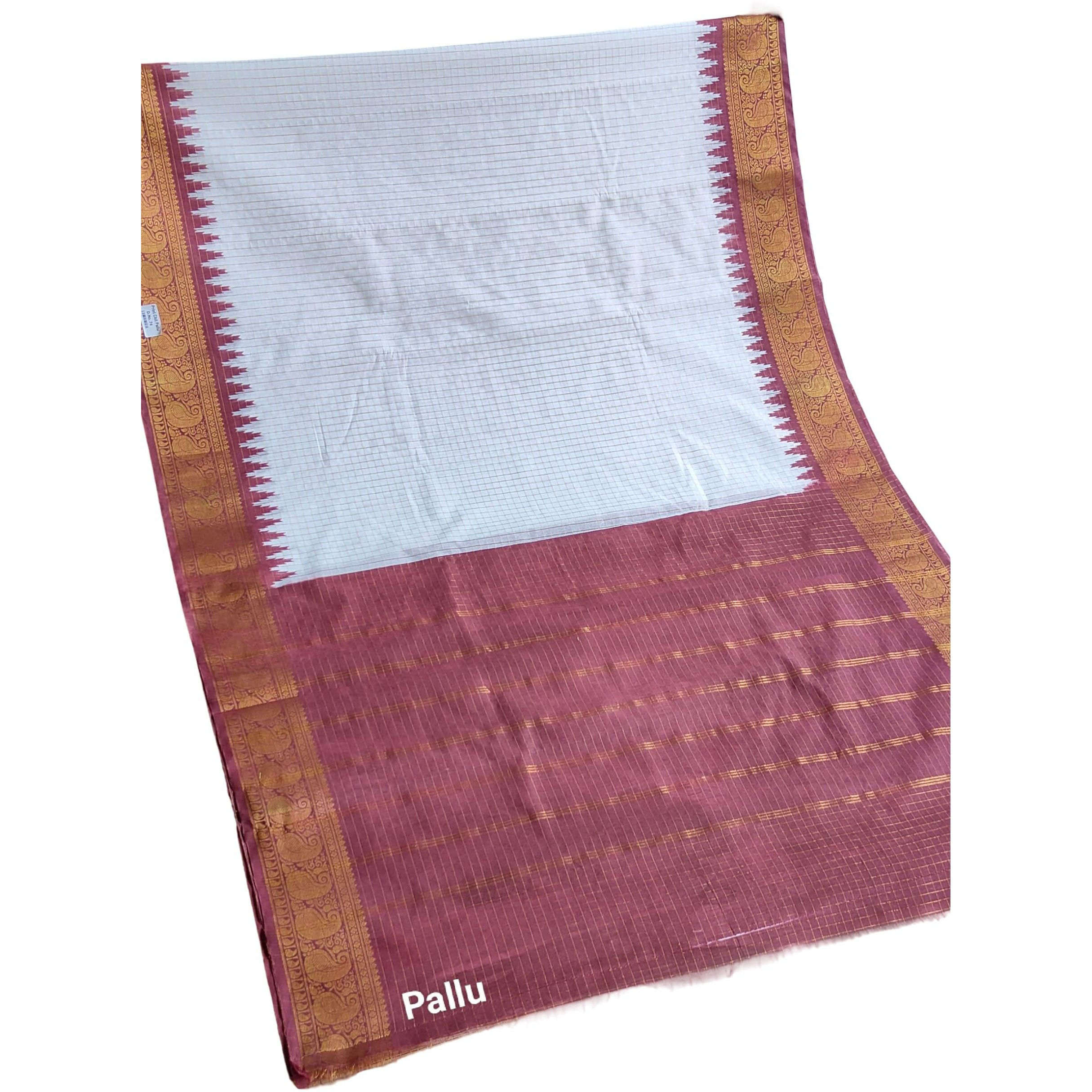MADURAI SANGUDI COTTON SILK SAREE (MAROON-WHITE-MAROON)