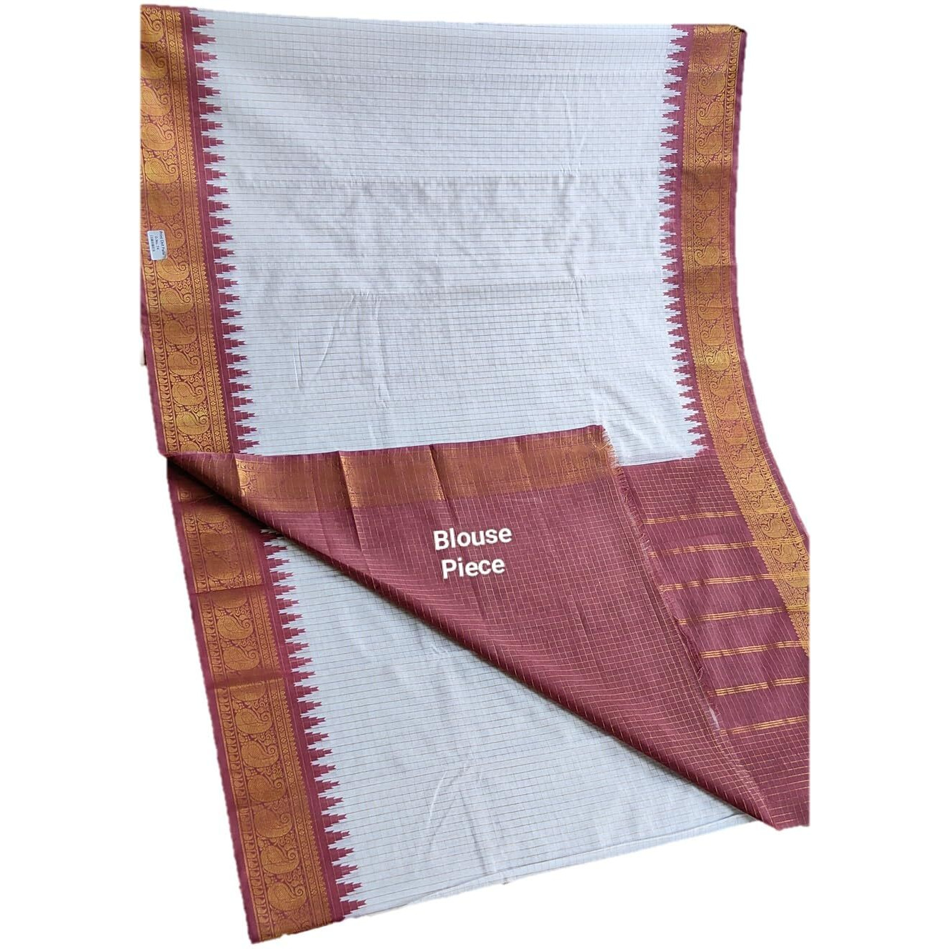 MADURAI SANGUDI COTTON SILK SAREE (MAROON-WHITE-MAROON)
