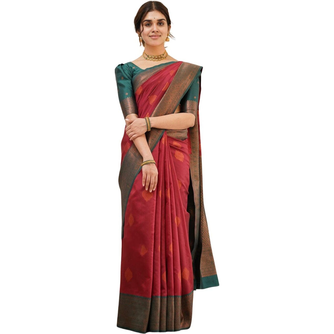 SGF11 - Womens Kanjivaram Soft Silk Saree With Blouse Piece (Maroon)