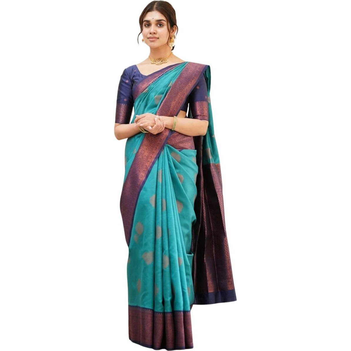 SGF11 - Womens Kanjivaram Soft Silk Saree With Blouse Piece (Light Blue)
