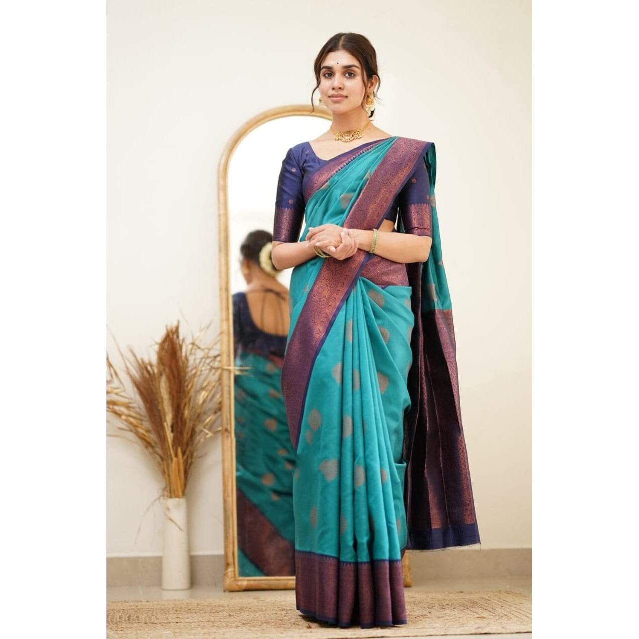 SGF11 - Womens Kanjivaram Soft Silk Saree With Blouse Piece (Light Blue)