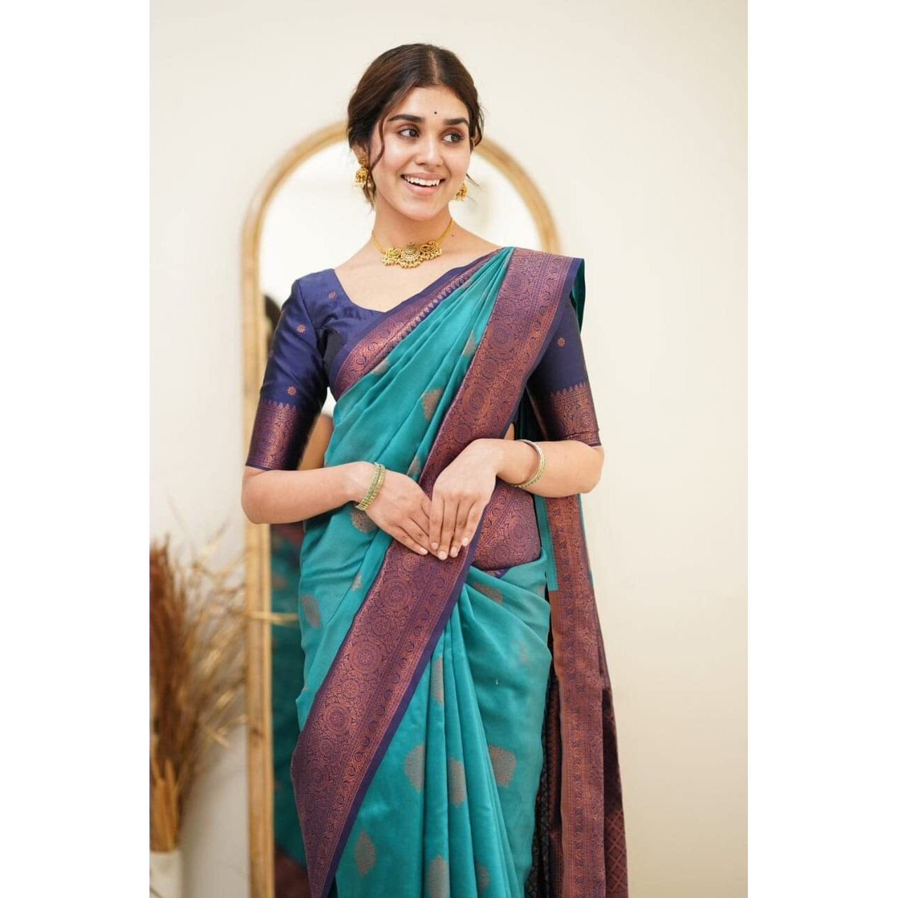 SGF11 - Womens Kanjivaram Soft Silk Saree With Blouse Piece (Light Blue)