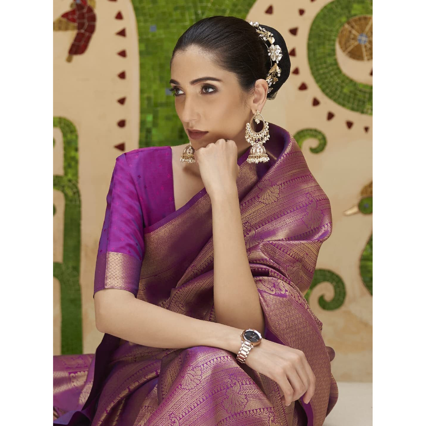 AKHILAM Womens Banarasi Silk Woven Design Saree with Unstitched Blouse Piece(Magenta_KINKB198005)