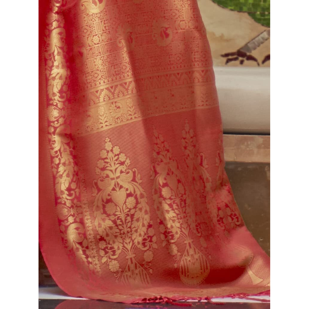 AKHILAM Womens Banarasi Silk Woven Design Saree with Unstitched Blouse Piece(Red_KINKB198006)