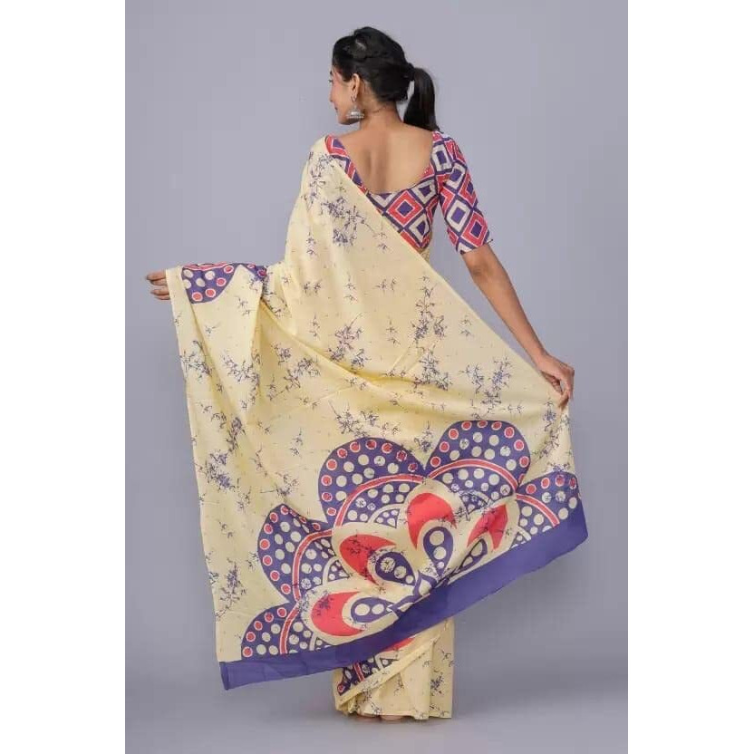 Kiaaron Handicrafts Jaipuri Ikat Hand Block Print Womens Cotton Mulmul Saree with Blouse Piece -Peach_0087