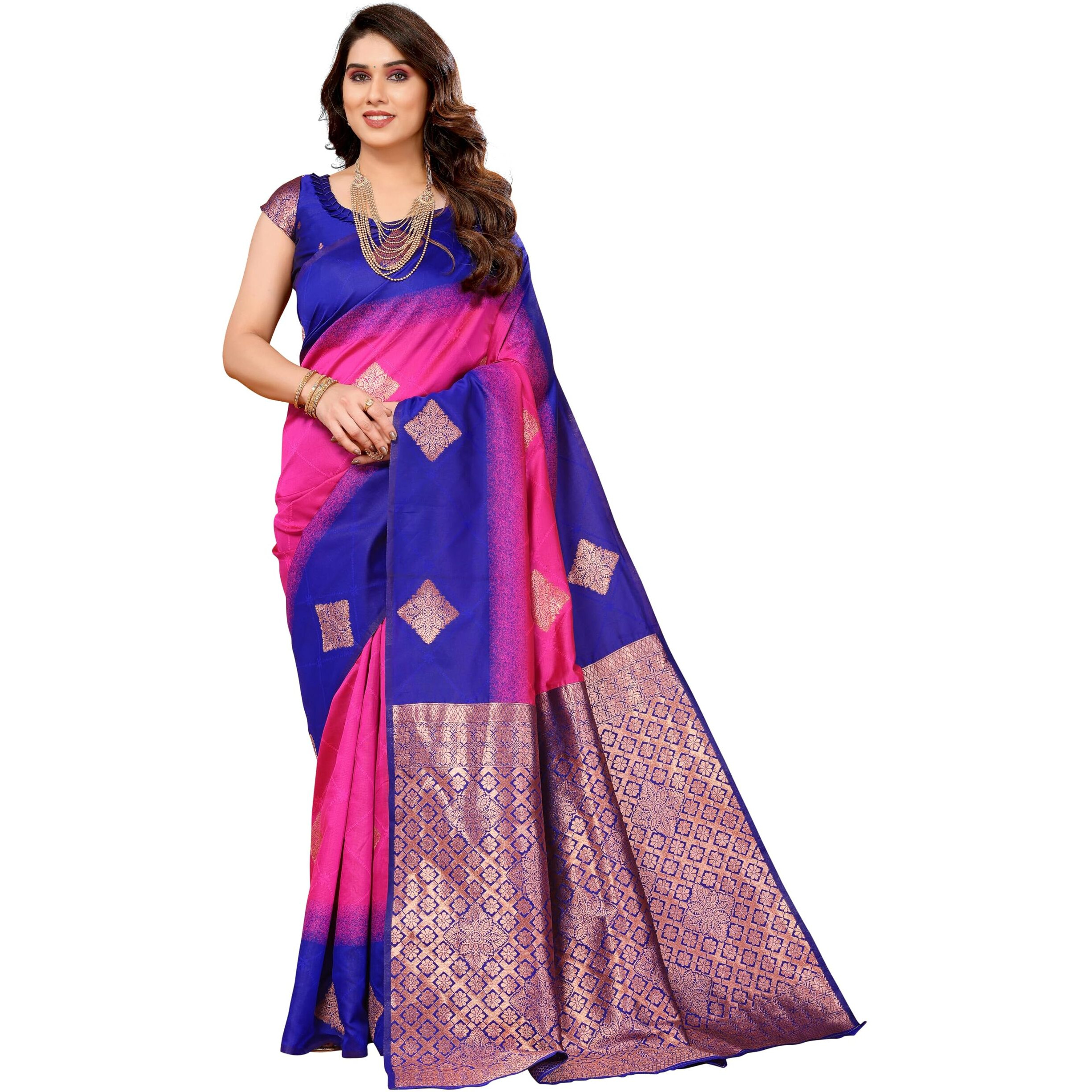 VJFASHION Women Paithani Soft Silk Saree With Blouse Piece_freesize(royalblue&pink)